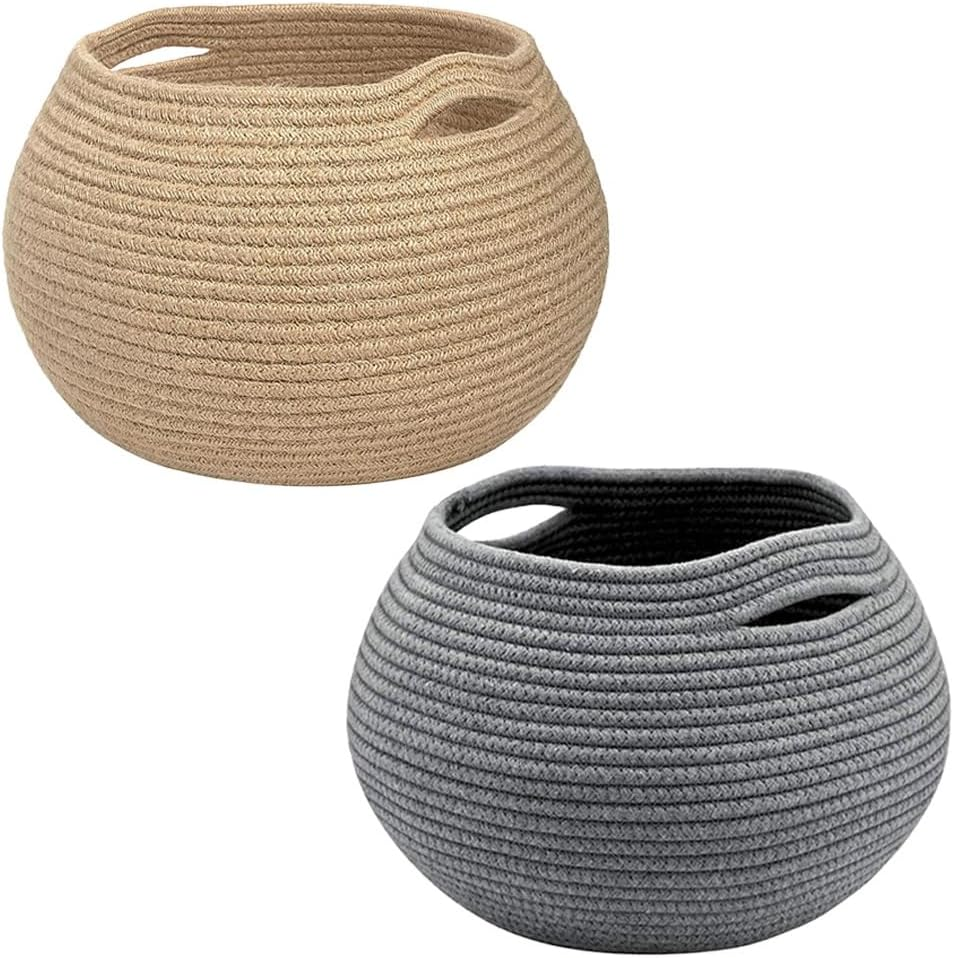 2-Pack round Cotton Rope Basket, Woven Dog Cat Toy Storage Box, Toy Storage Basket, Can Be Used to Store Toys, Clothes, Towels, Suitable for Nursery, Laundry, Bedroom, Bathroom, Closet Organization image number 2