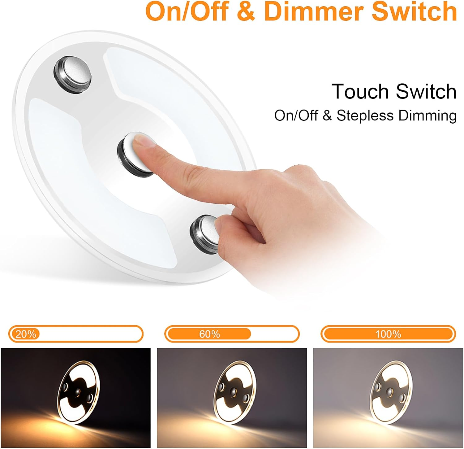 4 X 3&rdquo; 12V Campervan LED Interior Panel Puck Light Dimmable Ceiling Disk Light 5000K, Caravan Boat Surface Mount Fixture with Touch Switch for Motorhome Van Lighting - Warm White image number 3