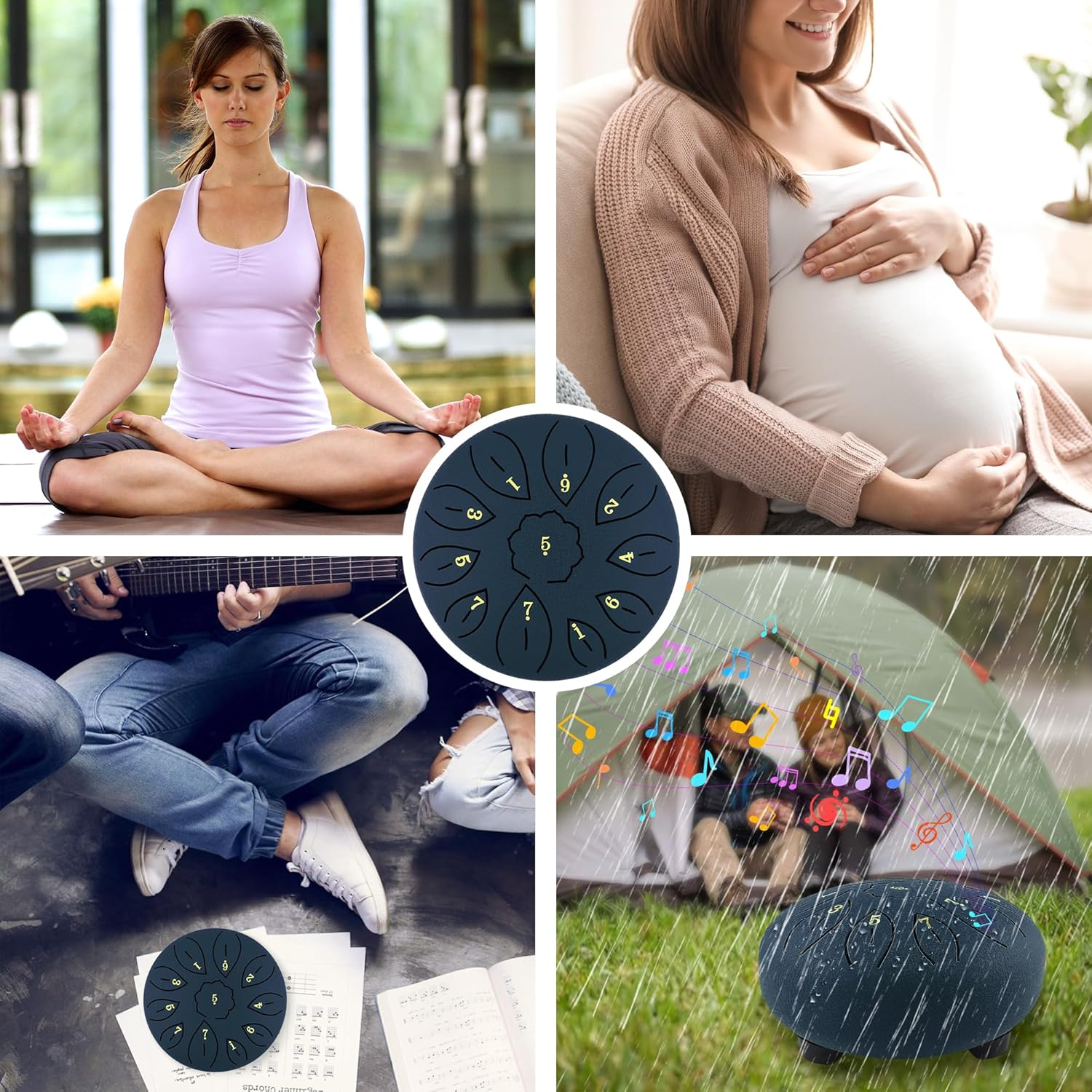 Oun Nana Rain Drum for outside When It Rains, 6 Inches 11 Notes Steel Tongue Drum with Drumsticks, Holder, Finger Paddle, Music Book, Travel Bag, Waterproof Echos Drum Rain Chimes for outside Garden