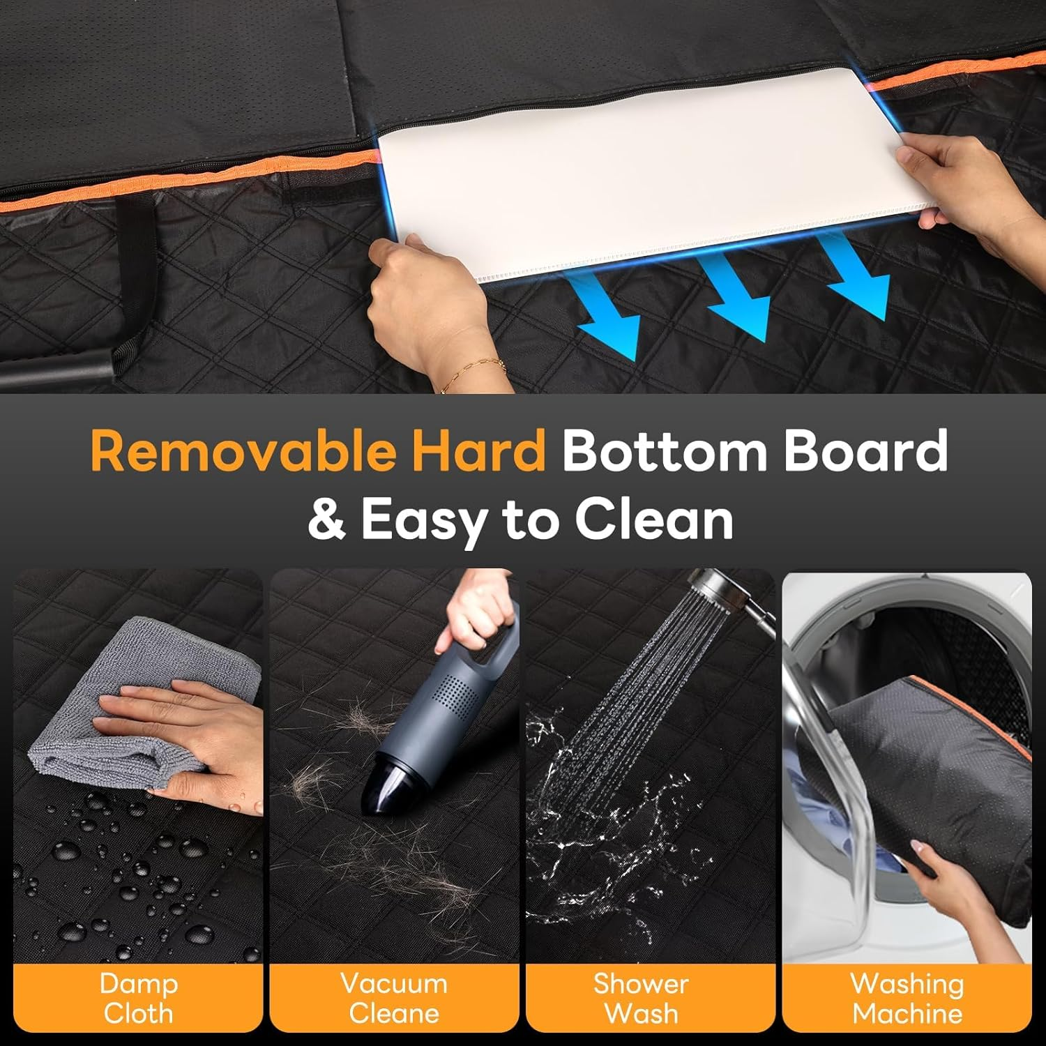 Dog Car Seat Cover - Waterproof Nonslip Car Seat Cover for Dogs - Hammock Style Dog Accessories W/Mesh Window, Scratch-Proof Seat Covers for Dogs - Universal Cars Back Seats - Black & Orange image number 1