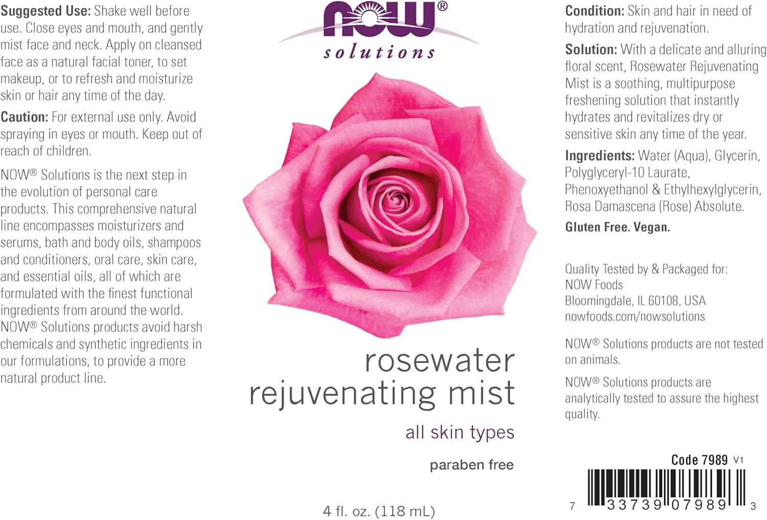 Now Rosewater Rejuvenating Mist 118Ml