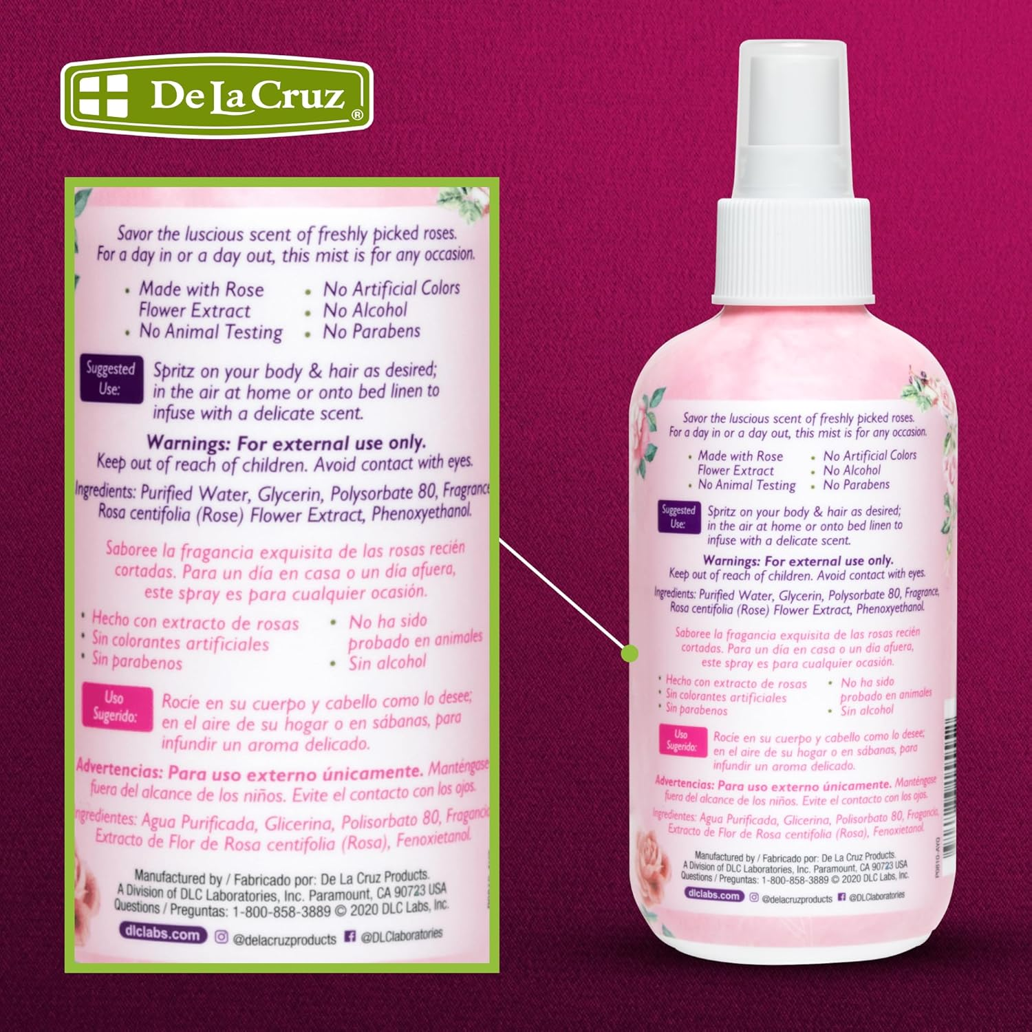 De La Cruz Rose Water Body Mist - Rosewater Spray for Face, Skin and Hair 8 Fl Oz (3 Bottles) image number 3