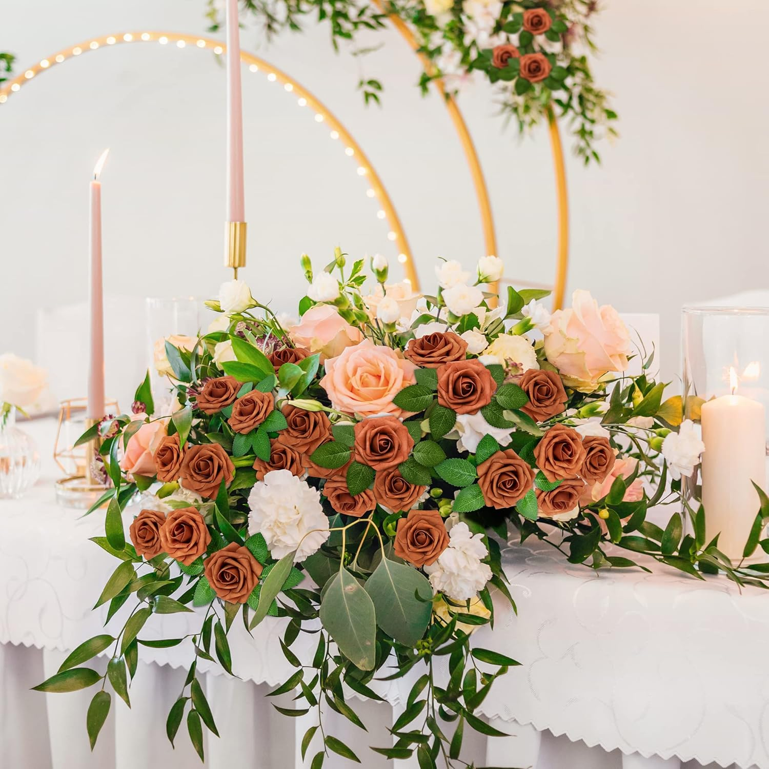 Mocoosy 50Pcs Artificial Rose Flowers, Burnt Orange Fake Roses for Decorations, Real Touch Terracotta Foam Rose Bulk with Stems Rust Floral Arrangements Wedding Valentine'S Day Party Home Table Decor image number 2