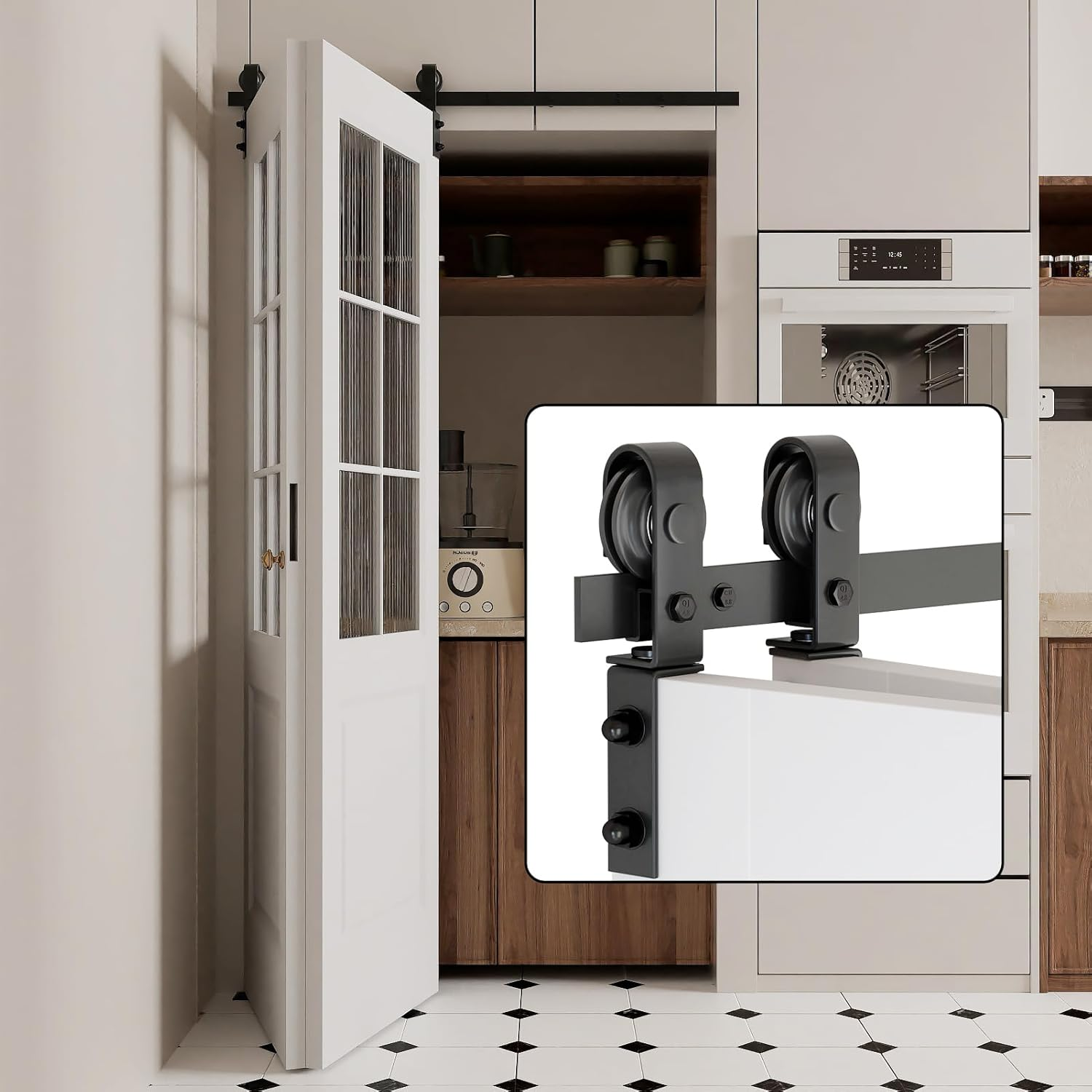 Dondelight 52" Bi-Folding Sliding Barn Door Hardware Kit for 2 Doors, Low Ceiling Lite Version Roller, Black image number 5