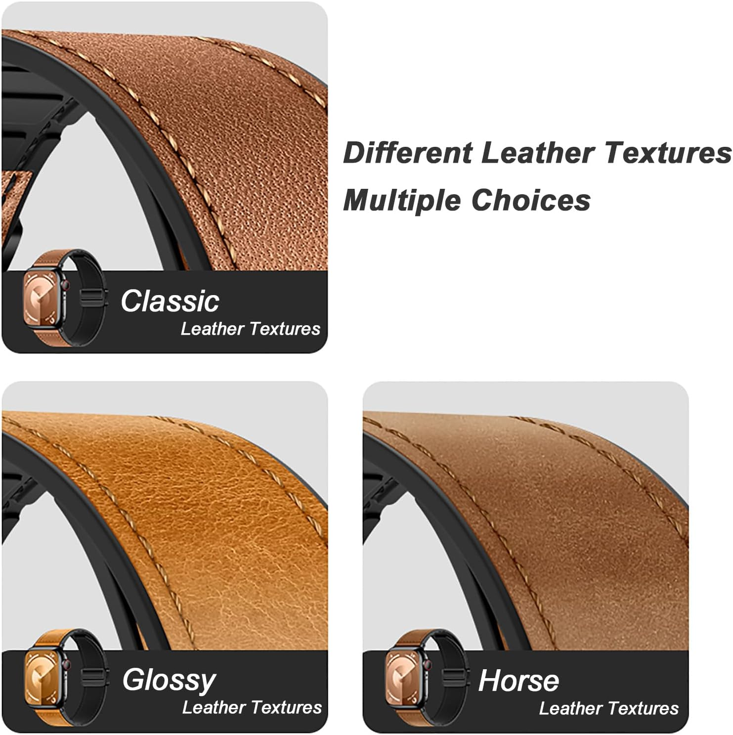 Eweison Genuine Leather Bands Compatible with Apple Watch Band 44Mm 45Mm 46Mm 49Mm for Men Women,Adjustable Magnetic Strap Top Grain Leather Wristband for Iwatch Series 10 9 8 7 6 5 4 SE Ultra/Ultra 2 - Classic-Brown image number 5