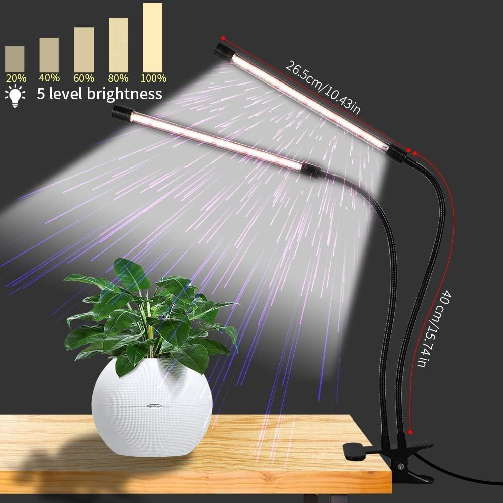 Cozioz LED Grow Light &ndash; 6000K Full Spectrum Clip-On Plant Lamp with White & Red Leds, 5 Dimmable Levels, Auto On/Off Timer (4/8/12H) for Indoor Plants image number 2