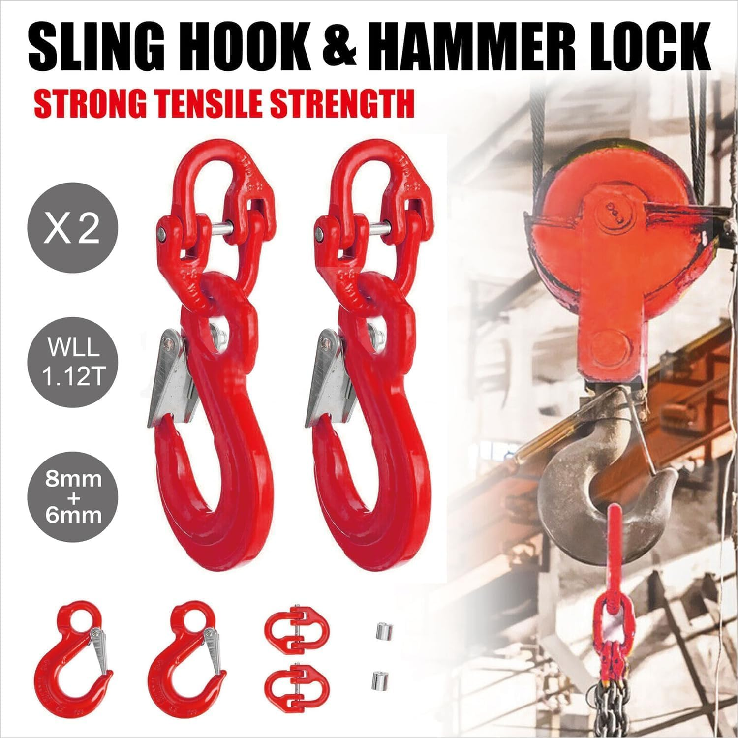 2Pcs Sling Hook with Hammerlock, Caravan Trailer Chain Connecting Extend (1.12T) image number 1