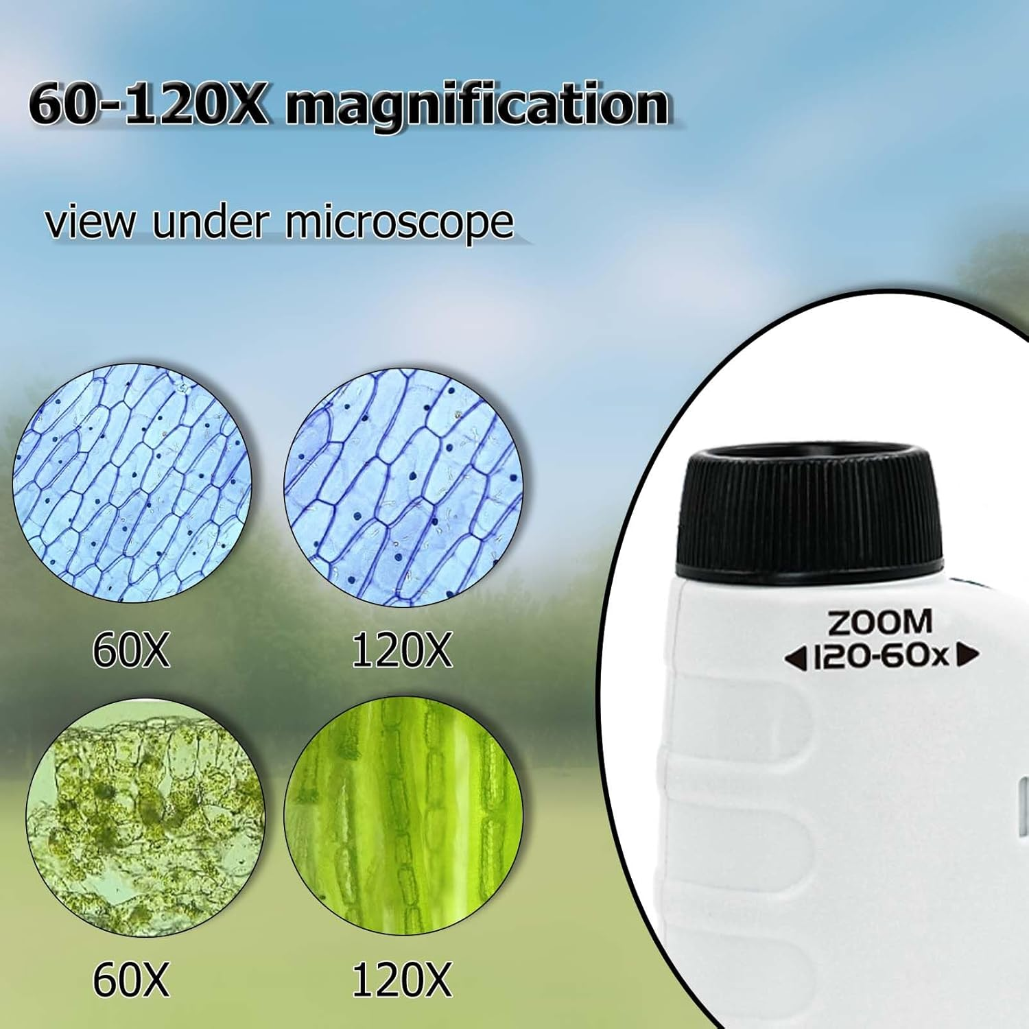 RAUWIZX Portable Microscope, Scientific Experiment Set, Handheld Microscope with 60X-120X Magnification and LED Light, Perfect Mini Microscope for Education and Exploration of the World - Blue image number 2