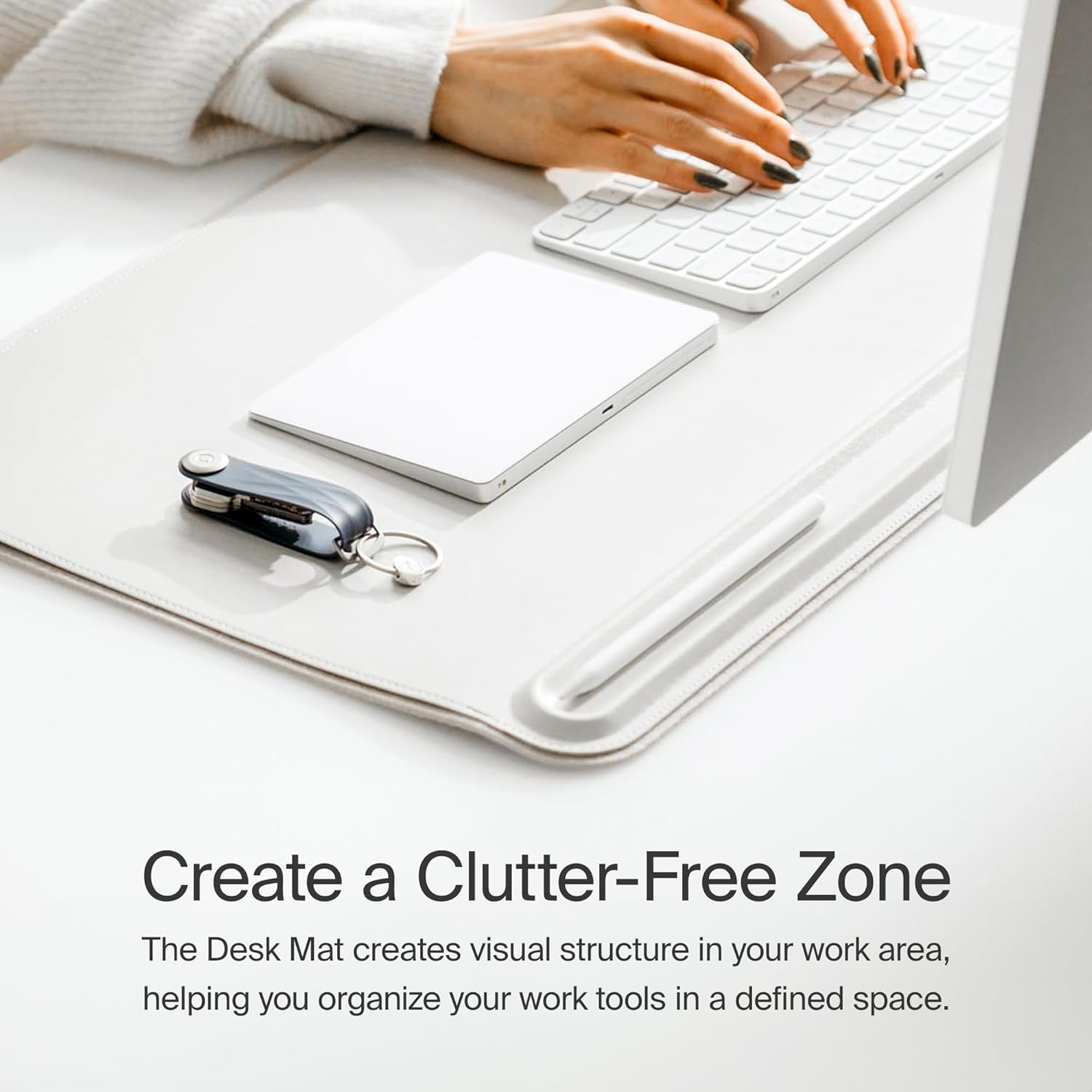 Orbitkey Desk Mat Slim | Made from Premium Vegan Leather and Recycled PET Felt | Document Hideaway | Magnetic Cable Holder, Stone