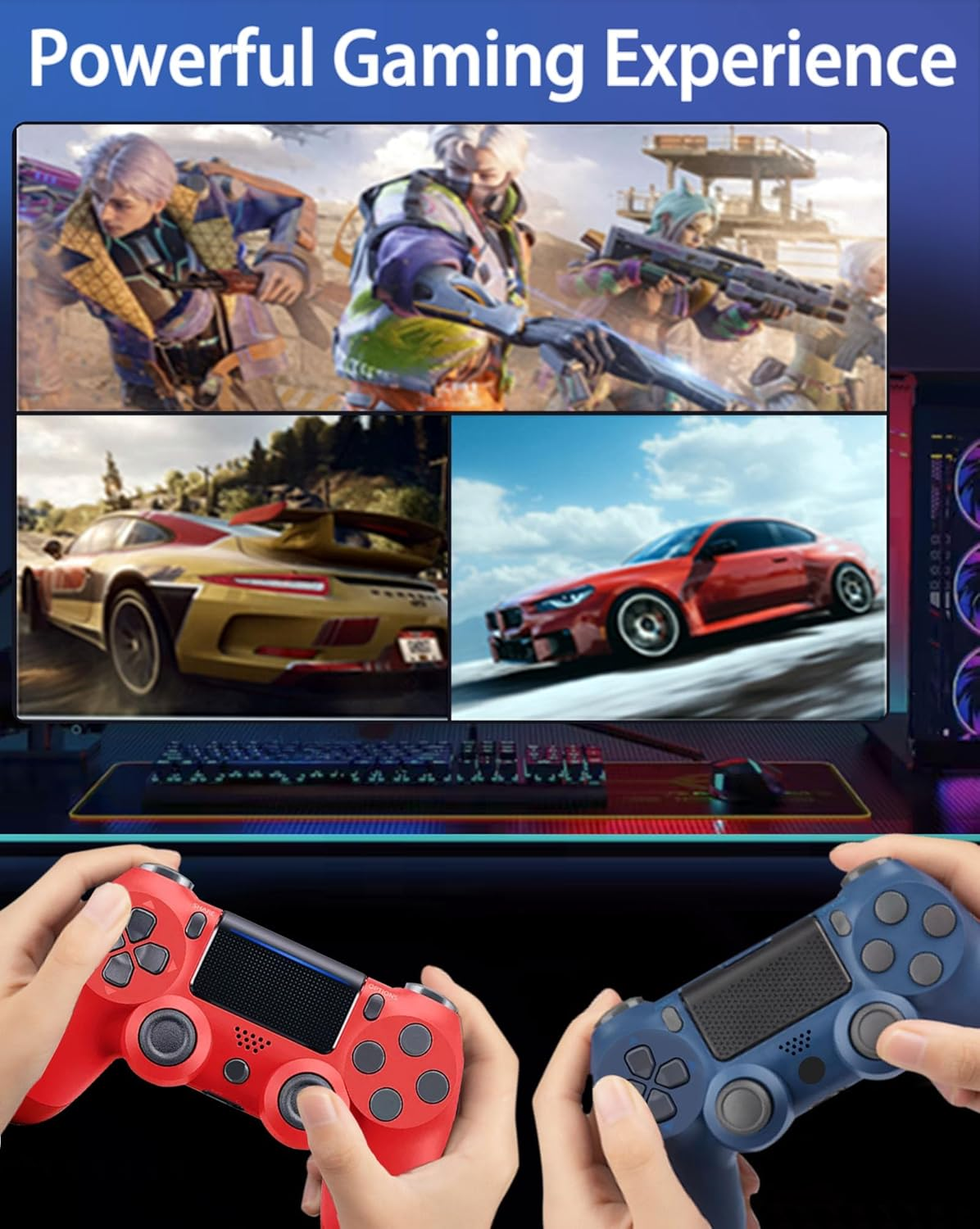 Wireless Controller for PS-4, Compatible with Ps-4/Pro/Slim/Pc Bluetooth Controller, Dual Vibration, Touch Panel, 3.5Mm Audio Jack, Six-Axis Joystick (Red)