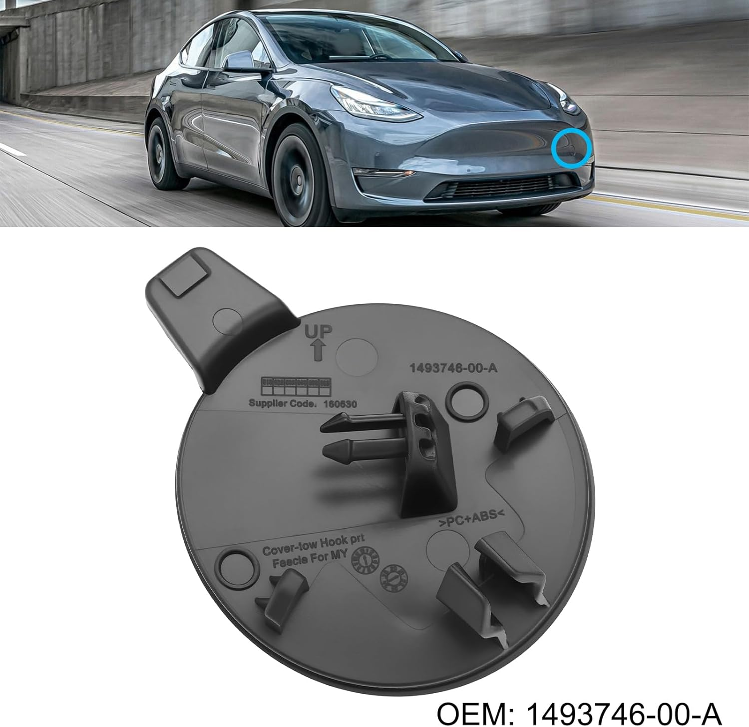 Emagtech Front Bumper Tow Hook Cover 1493746-00-A Compatible with Tesla Model Y 2020-2022, Grey image number 2