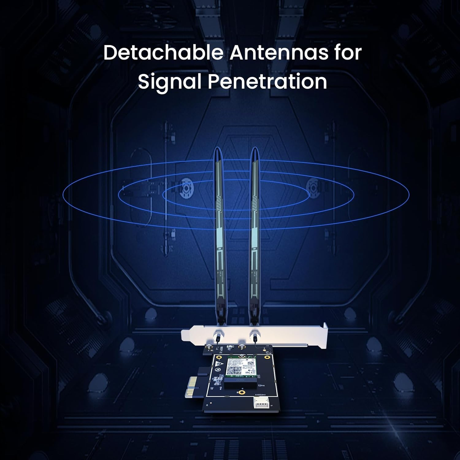 Tenda E33 Wifi 6E WLAN Card (AX5400 Tri-Band 6Ghz:2402Mbps+ 5Ghz:2402Mbps+2.4Ghz:574Mbps) 2 Removable Antennas, Bluetooth 5.2, Pcie WLAN Card for PC, WPA3, Supports Windows 11/10 (64-Bit) image number 1