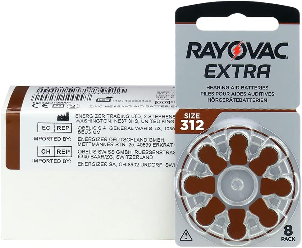 80 X RAYOVAC Extra Hearing Aid Batteries Type 312 - PR41 - Colour Code Brown - 1.45 Volt - Pack of 80 (10 X 8 Batteries) image number 1