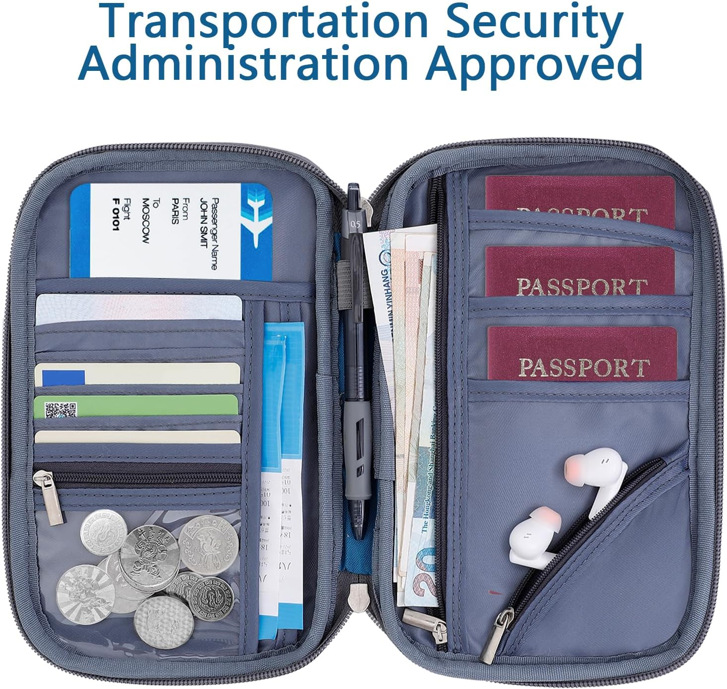 Aiqinu Passport Organiser, Passport Bag with RFID Blocker, Travel Document Pocket Family for Credit Cards, ID and Travel Documents, Travel Documents Organiser Protective Cover for Men and Women image number 1