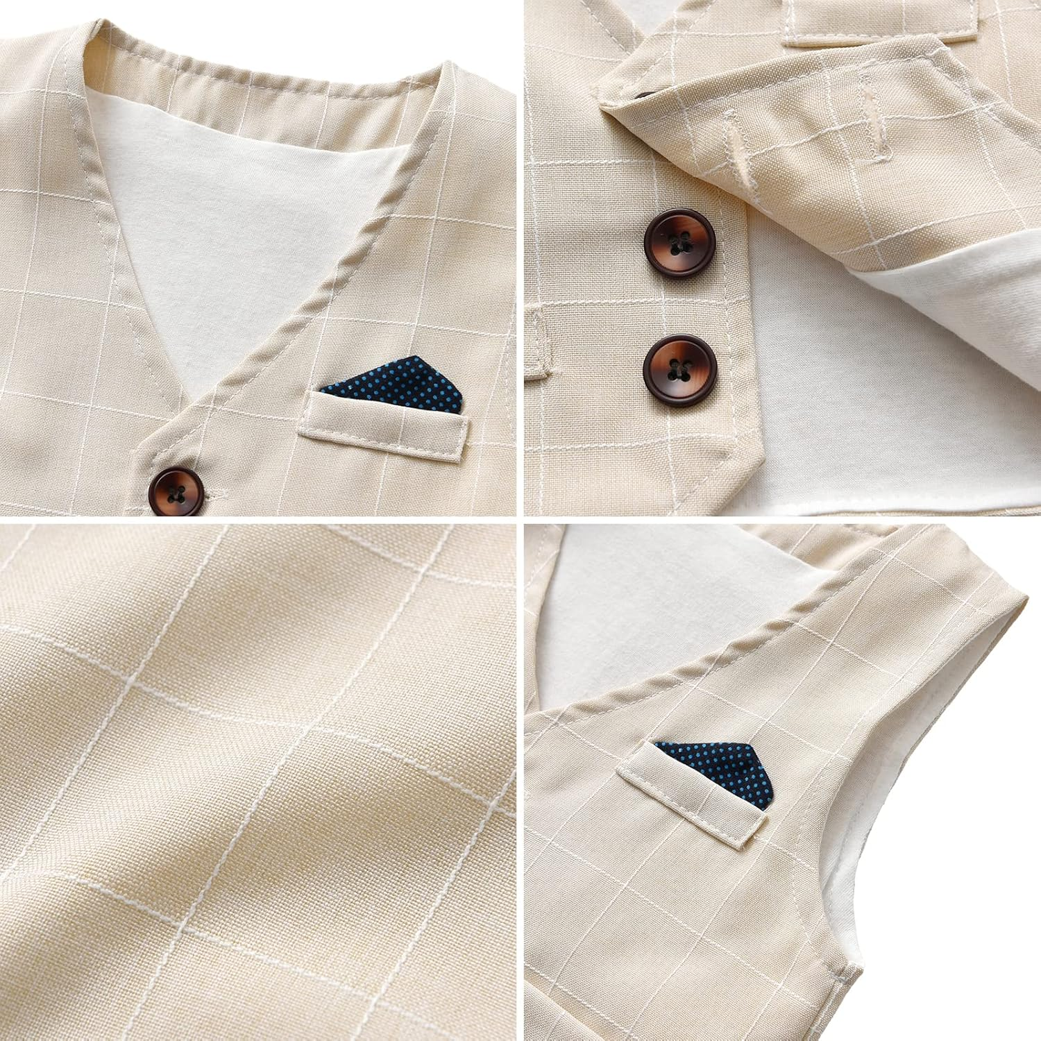 Amokk Baby Boy Formal Outfits White Shirt + Plaid Waistcoat + Pants + Bowtie 4Pcs Gentleman Clothing Set for 1St Birthday image number 5