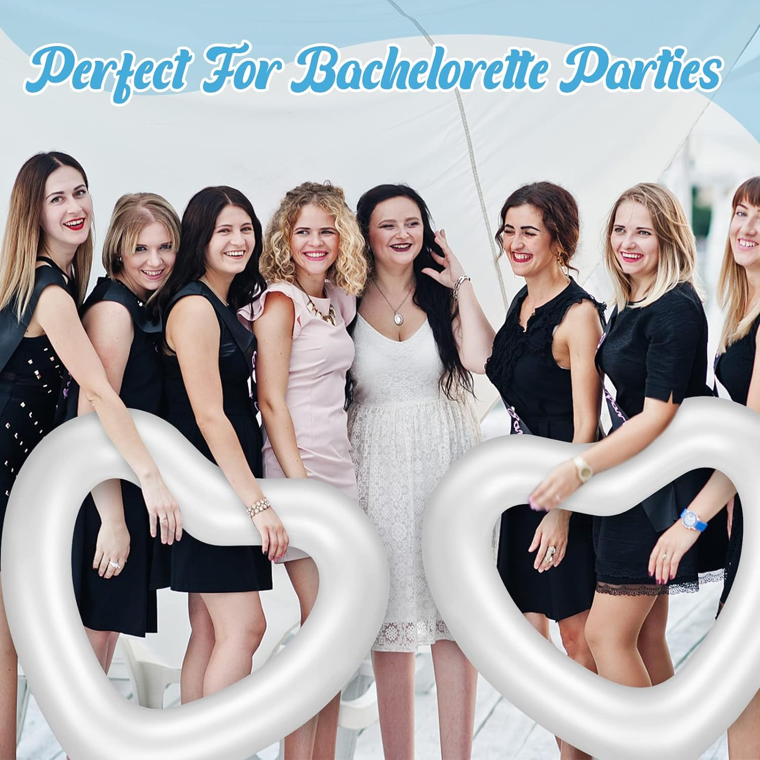 Junkin 47.3 X 39.4 Inch White Heart Pool Float Inflatable Swim Water Ring Float Swimming Pool Float Bachelorette Pool Float Loungers Tube for Engagement, Wedding, Summer Beach Party