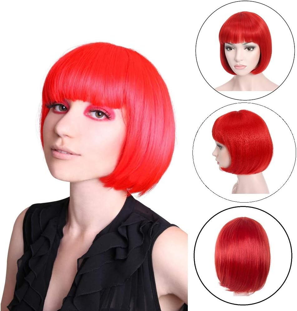Short Straight Bob Hair Wigs 10" Natural Black Synthetic Party Costume Wig - White image number 2