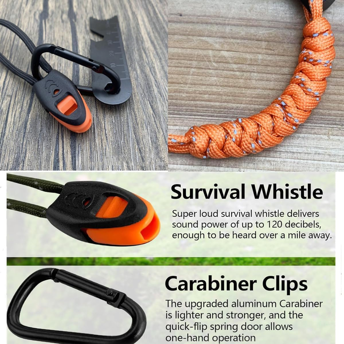 Outdoor Rod Flint Fire Starter with Handcrafted Wood Handle, | 20,000+ Strikes | Survival Flint and Steel Rods with Whistle,Carabiner,Paracord Reflective Neck-Wrist Lanyard for Your Camping Gear image number 5