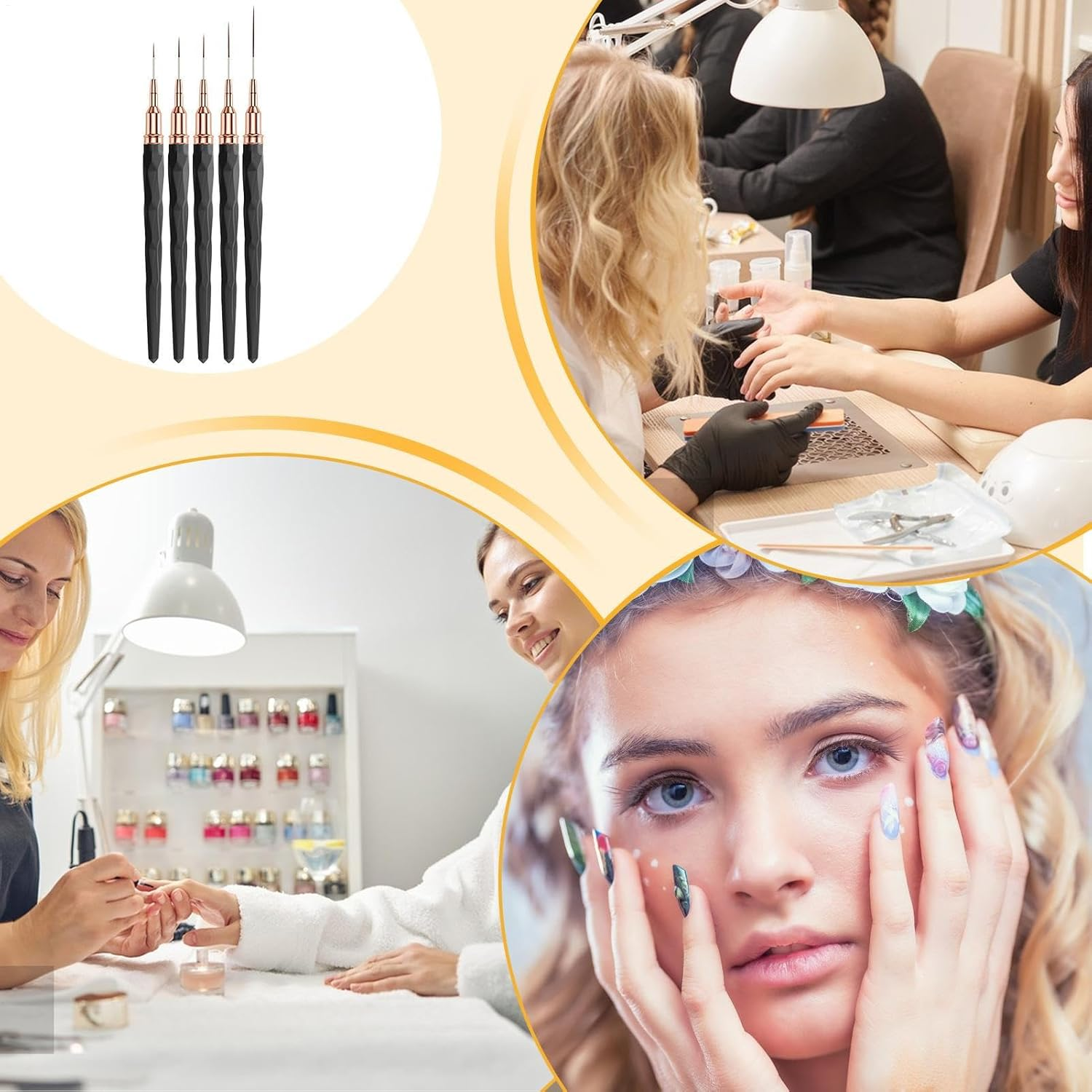 Nail Liner Brush Set, Fine Tip Detail Brushes, 5-Piece Gel Polish Art Tools, Precision Sizes, Nails Design Brushes for Long Lines, Thin Outlines, and Drawing, 5.28 Inches - Multicolor image number 6