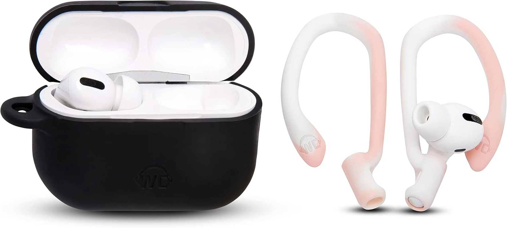 WC Hookz - Patented Upgraded over Ear Hooks for Airpods Pro 1, 2 & Airpods 1, 2 & 3- Two Size Pairs Included in Package, Unique Left & Right Hook, Made by Wicked Cushions | Pink Marble - Cyan Prism image number 2