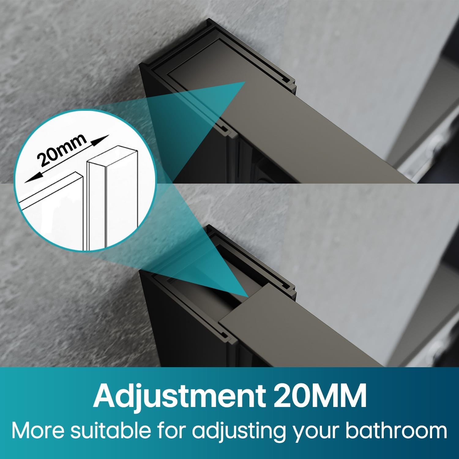 ELEGANT Shower Enclosure Corner Black, Sliding Door Bathroom Screen 900X900Mm with 5Mm Tempered Glass, Single-Sided Aluminium, 1900Mm Height, No Shower Base image number 3