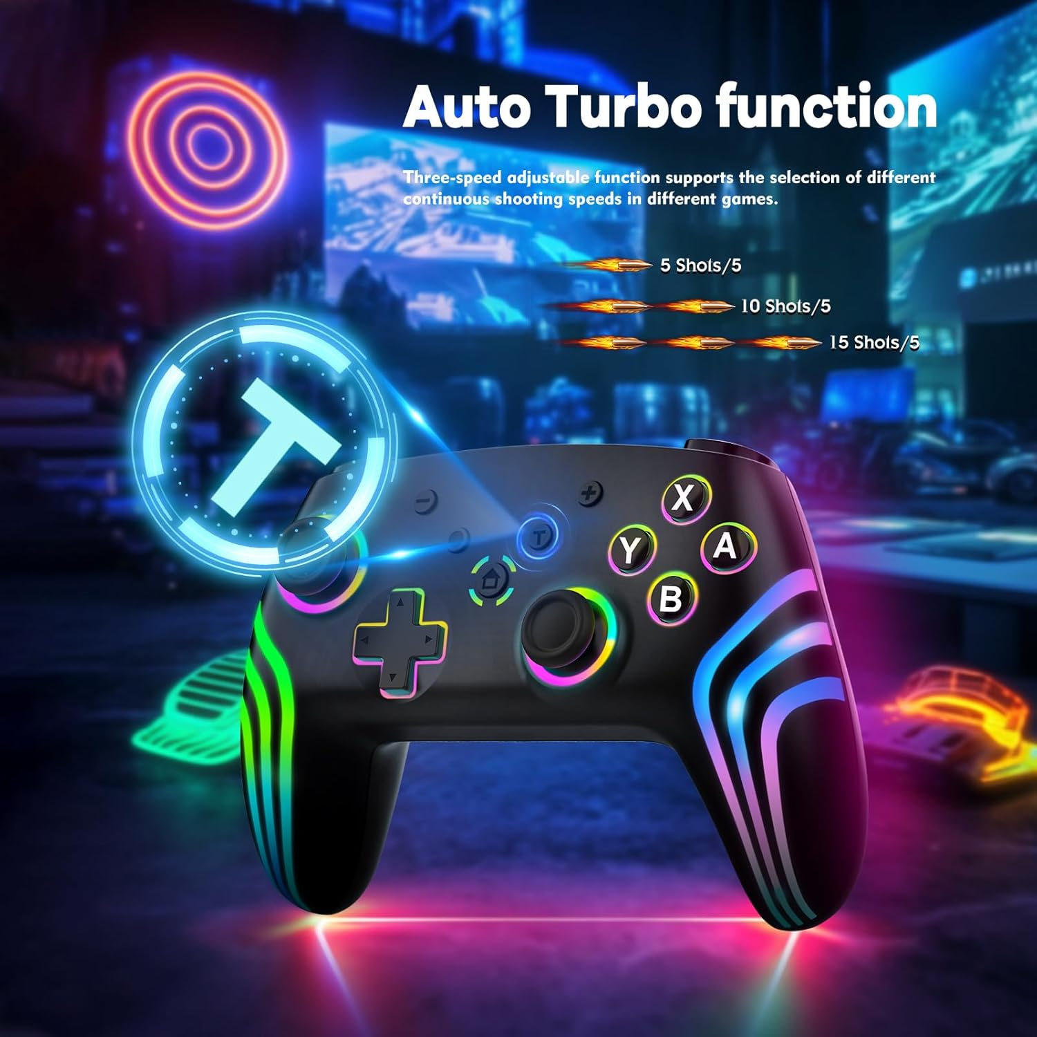 MYSTILUCK Wireless Pro Controller for Switch/Switch 2/Lite/Oled/Pc, Gamepad with 7 Color Changing RGB Lighting/Hall Effect Trigger/Dual Vibration/Turbo, Ergonomically Designed Precise Joystick image number 5