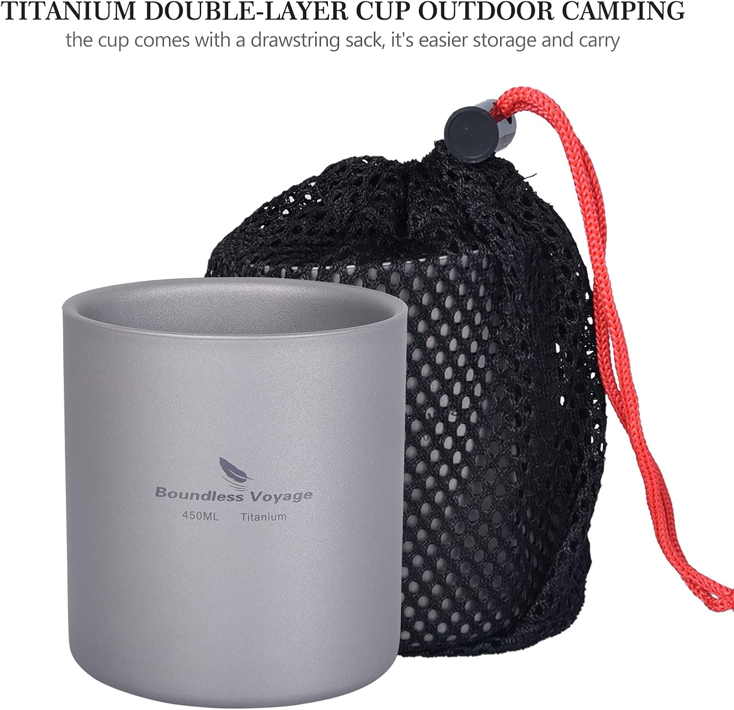 Boundless Voyage D-Ti3030D Titanium Mug, Mini Insulated Double-Walled Cup, Outdoor Camping, Foldable Coffee Tea Drinkware, Lightweight, Durable Tableware for Daily Used Hiking, 450 Ml - Ti3030D 450 Ml image number 2