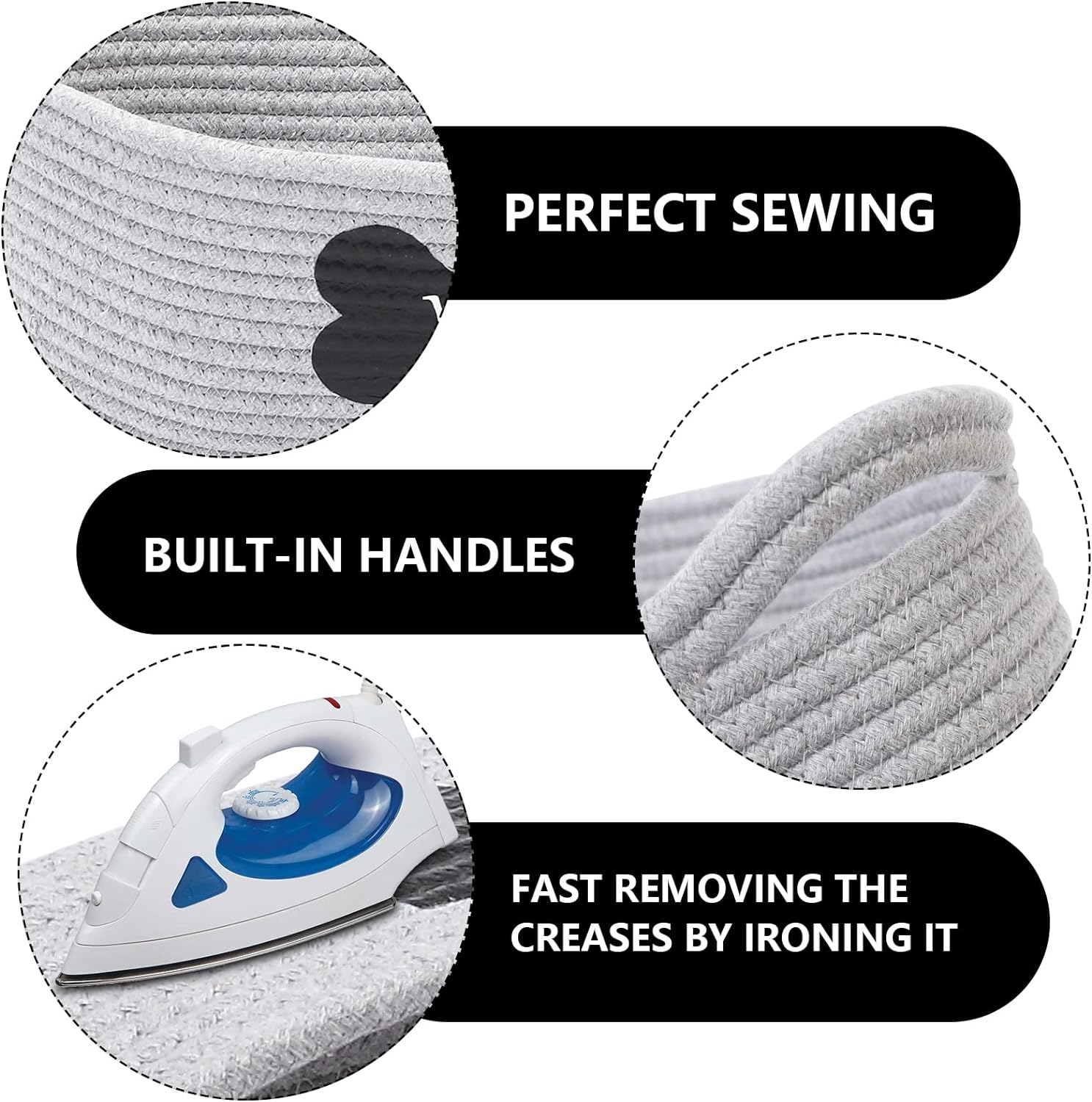 Cotton Rope Dog Toy Box with Handle, Pet Toy Basket(Grey), Puppies Bed, Toy Dog Storage - Perfect for Organizing Puppy Small Dogs Toys, Treats, Blankets, Leashes, Coats - Grey