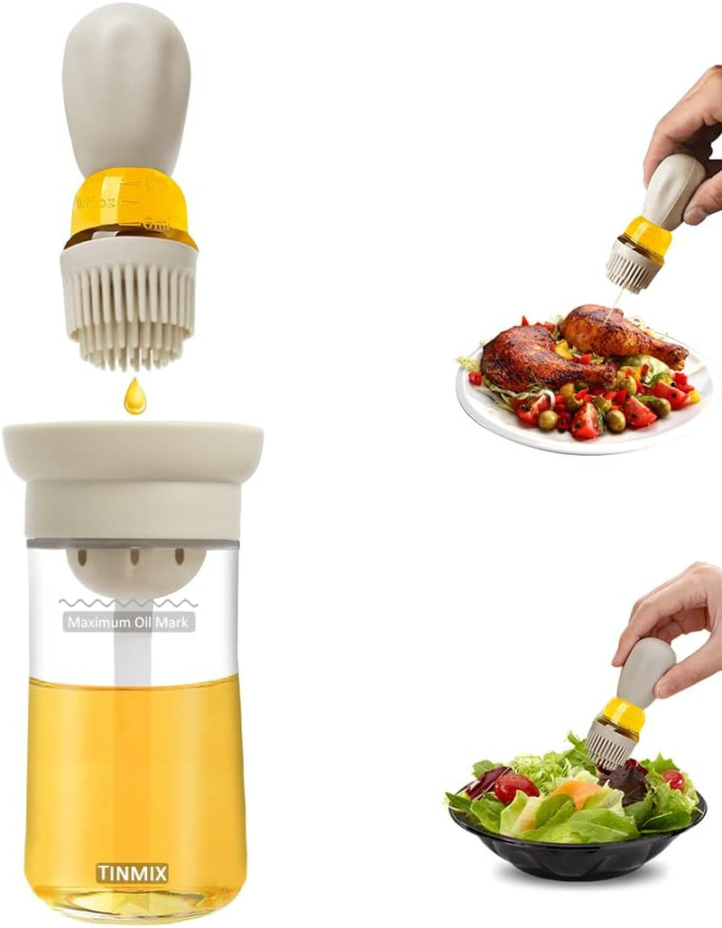TINMIX Oil Dispenser Bottle with Silicone Basting Brush - Kitchen Olive Oil Bottle for Cooking Vinegar Sauce BBQ Grill Frying Baking, Kitchen Aid, T-OB21S, Grey - 2X Straws image number 6