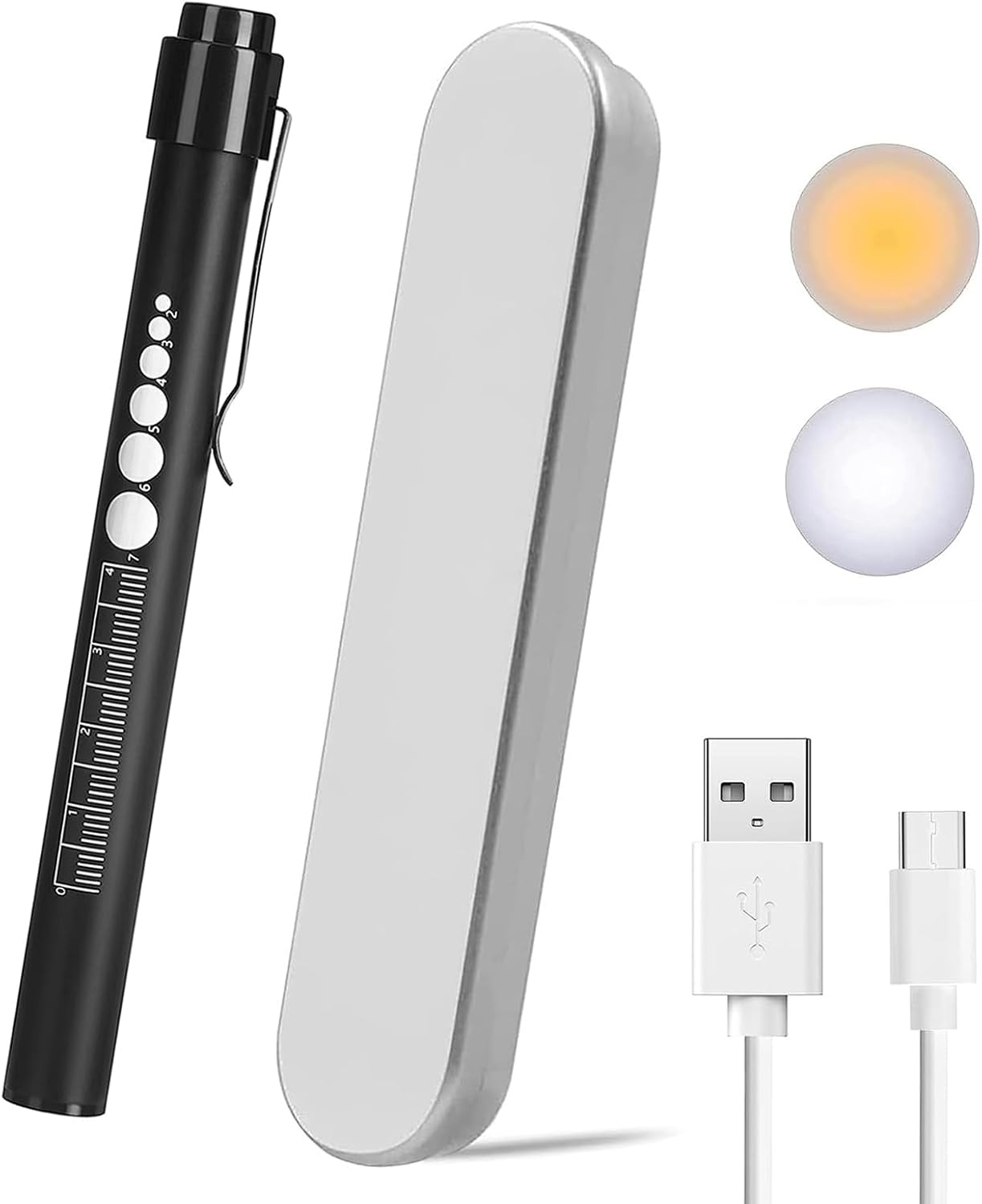 YUENTOEN Pen Light, LED Pupil Gauge Penlight with 2 Light LED Sources, USB Rechargeable Mini Penlight for Home Camping Outdoor and Emergency (Black) image number 2