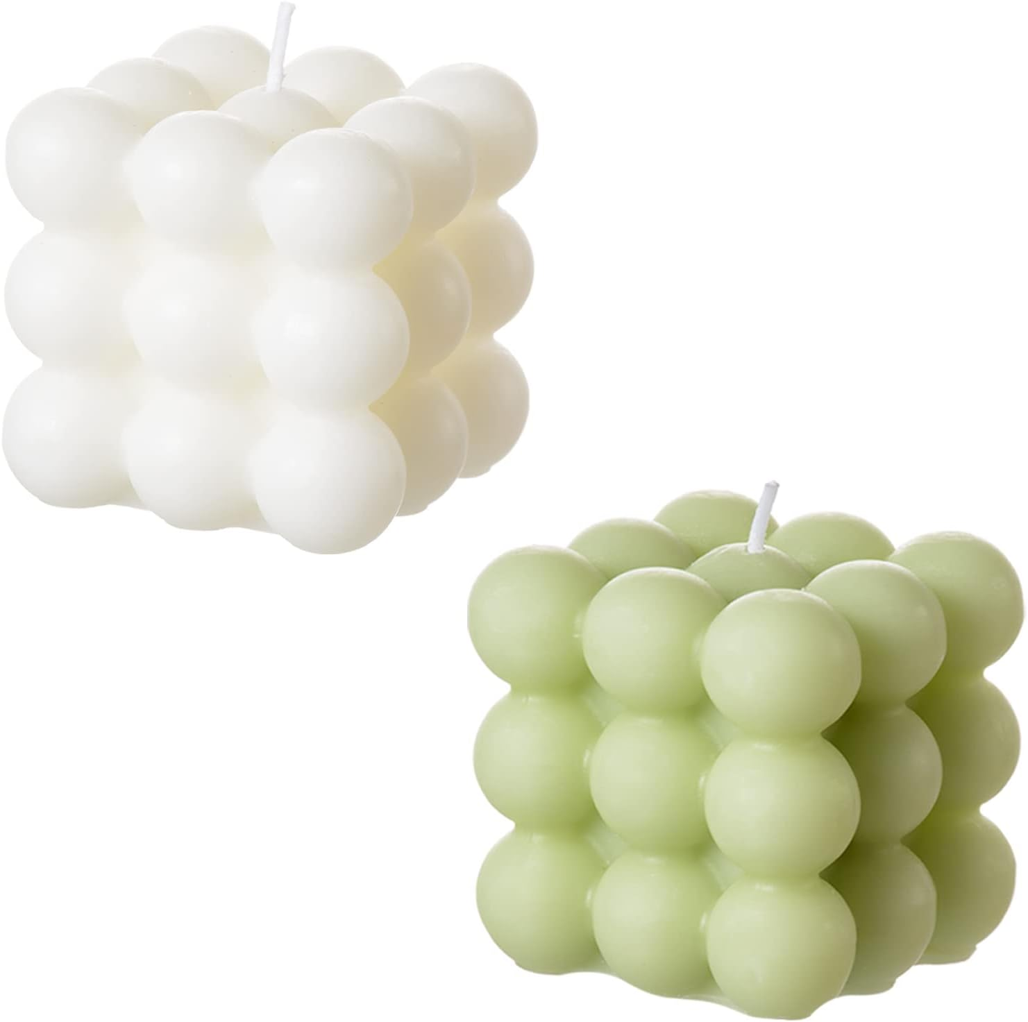 ACITHGL Bubble Candle - Cube Soy Wax Candles, Home Decor Candle, Scented Candle Set 2 Pieces, Home Use and Gifting (White+Green) image number 6