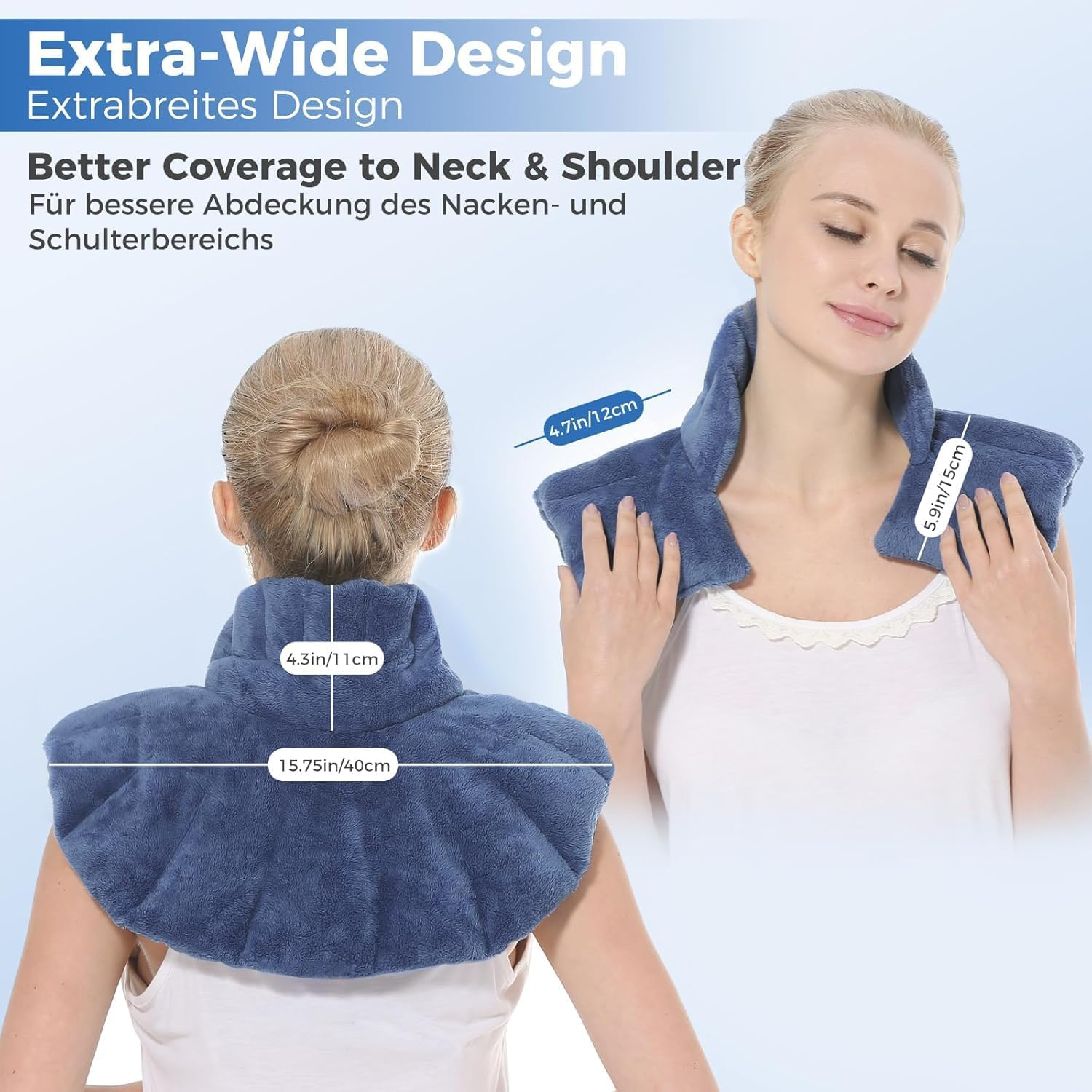 Microwavable Heating Pad for Neck and Shoulders, Microwave Heat Pack, Flaxseed Wheat Bag Heated Neck Wrap for Heat&Cold Therapy, 100% Natural Fillings(Blue) image number 4