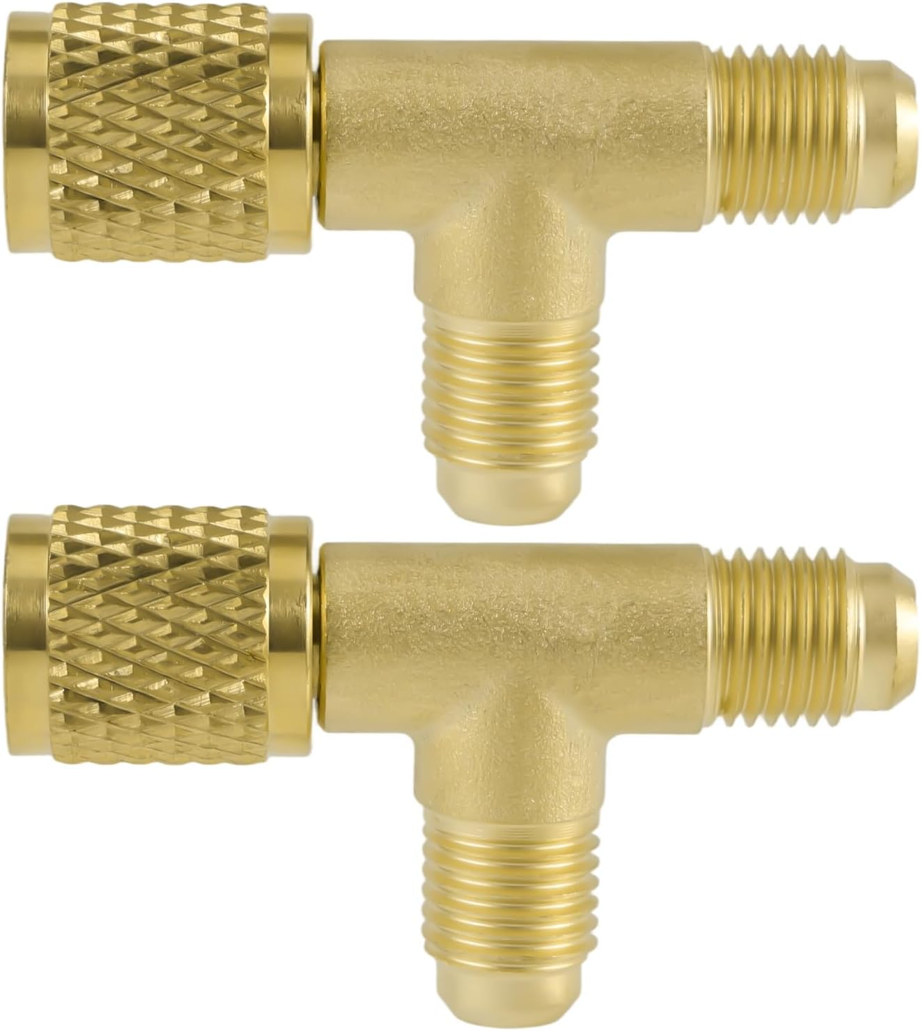 2Pcs Quick Coupler Access Tee, 1/4'' Brass SAE Valves Core Tee Adapter Air Conditioning Parts for R22 R12 R134 Gauge Deep Vacuum Pump Manifold image number 2