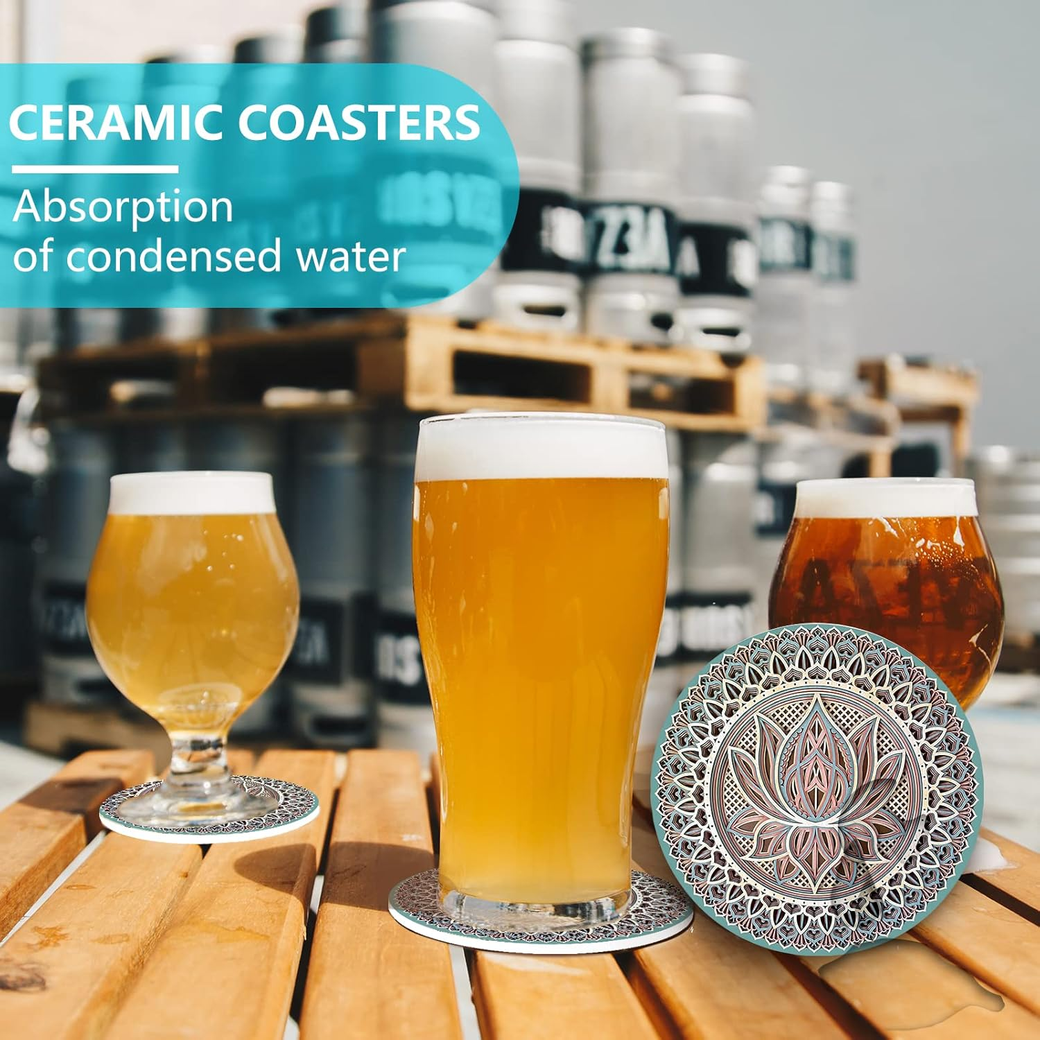 Mandala Coasters for Drinks,Doawbang Absorbent Ceramic Stone Coasters Set of 4 Cork Base Marble Art Cups Table Mats for Home Decor (Green) image number 6