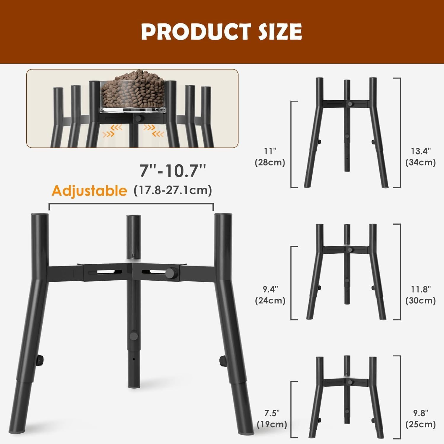 Adjustable Dog Bowl Stand, 7-10.7 Inches Wide, 9.8-13.4 Inches High, Sturdy round Tubular Elevated Dog Bowl Stand, Suitable for Small, Medium and Dogs (Bowl Not Included) image number 4