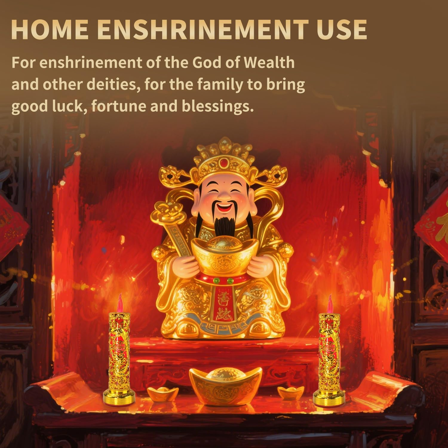 BOROLA 2Pcs Chinese Buddhist Flameless LED Candle Lamp - Traditional Red Lantern Design, Retro Light for Meditation, Altar & Feng Shui D&eacute;cor image number 1