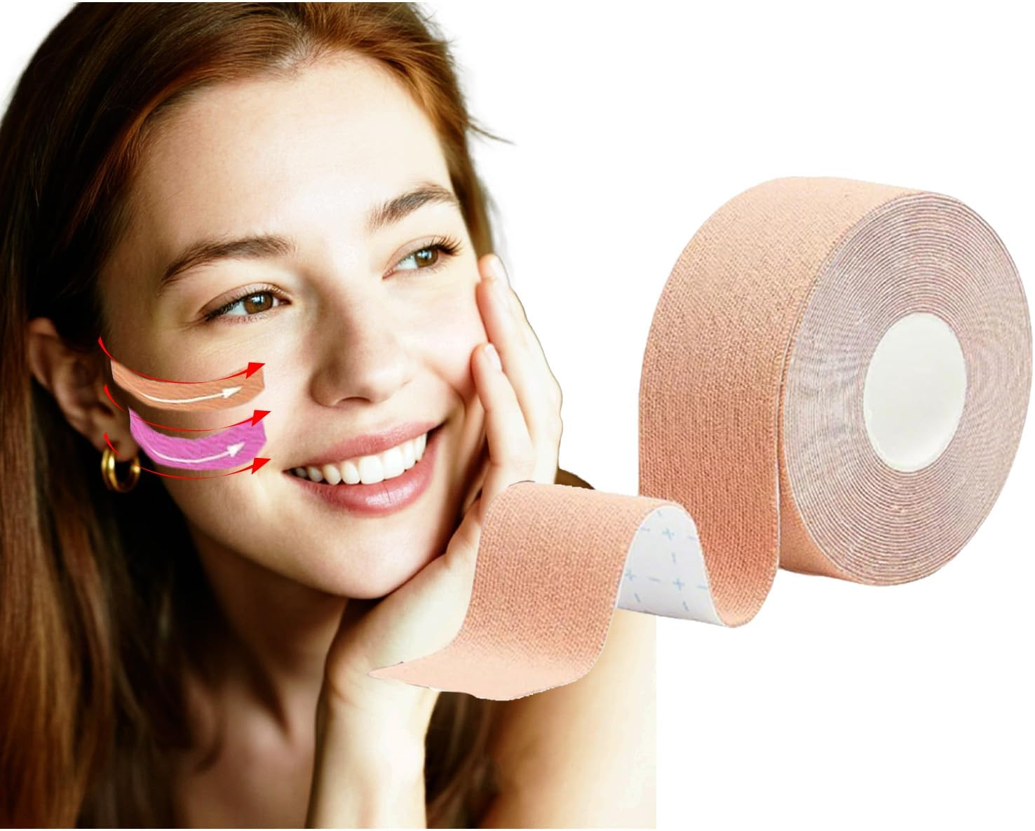 Luojinluoda Face Tape 2.5Cm X 5M Natural Kinesiology Wrinkle Reducing Strips for Fine Lines Crow'S Feet and Sagging Skin Non Invasive 1 Roll