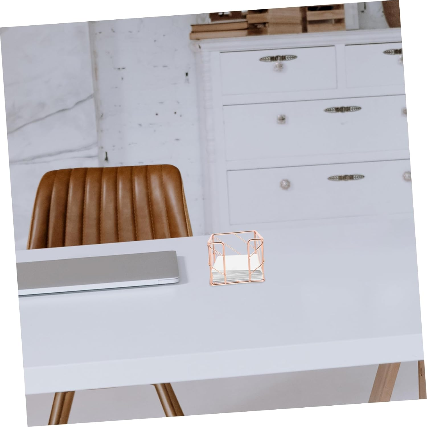 GETAJGHSD Desk Memo Pad Holder Rose Gold Hollow Iron Desktop Storage Organizer with Memo Note Stand for Office Workspace Accessories image number 5