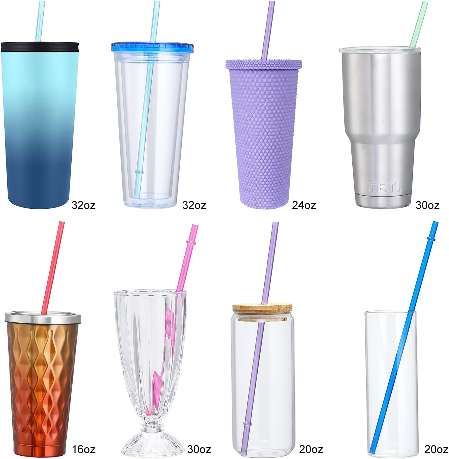 24 PCS, Reusable Straws with 4 Brushes, 10.5" Long Tritan Hard Plastic Straws, 12 Colors Translucent Replacement Drinking for 16OZ-32 OZ Tumblers, Cups, Jars, Stanley, YETI, Starbucks, BPA Free image number 4