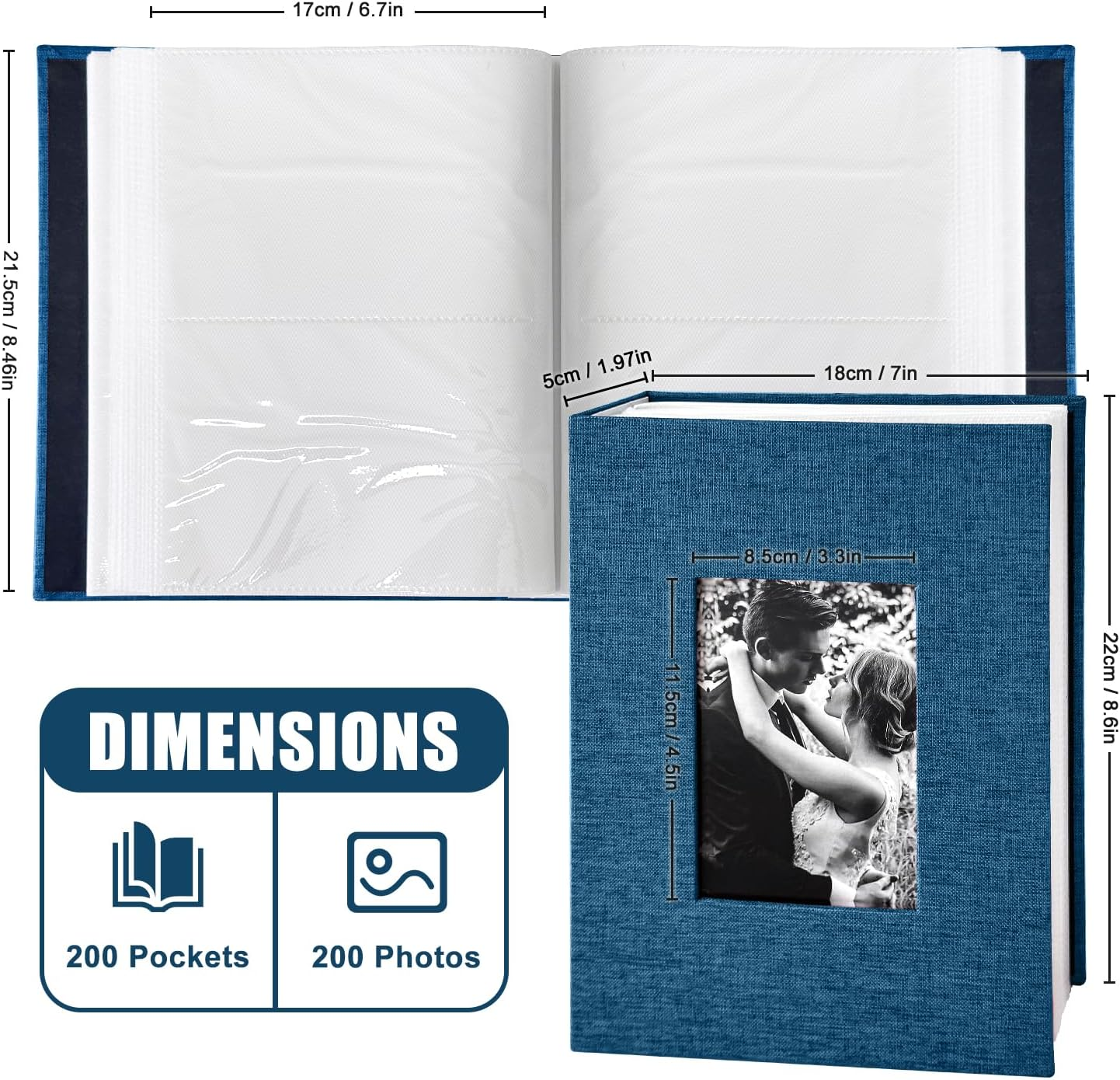 200-Pocket Photo Album 4X6 - Slip-In Picture Album with Linen Cover & Display Window, Vertical Photo Book for Wedding, Family, Baby, Anniversary & Vacation Memories (Holds 200 Photos) image number 6