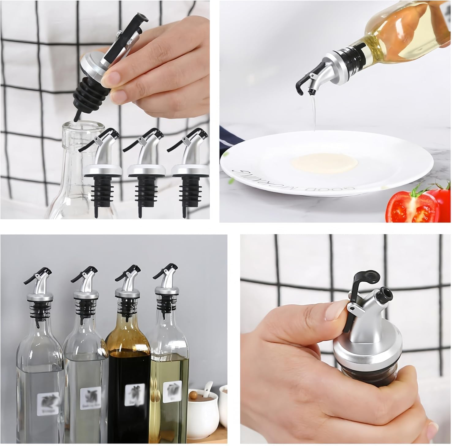 CAASFOOY 6 Pcs Liquor Bottle Pourers Set, of Olive Oil Spout Anti-Leakage Nozzle Kitchen Oil and Vinegar Bottle Stopper Wine Dispenser with Dust Cap Wine Pourer Salad Dressing Dispenser image number 2