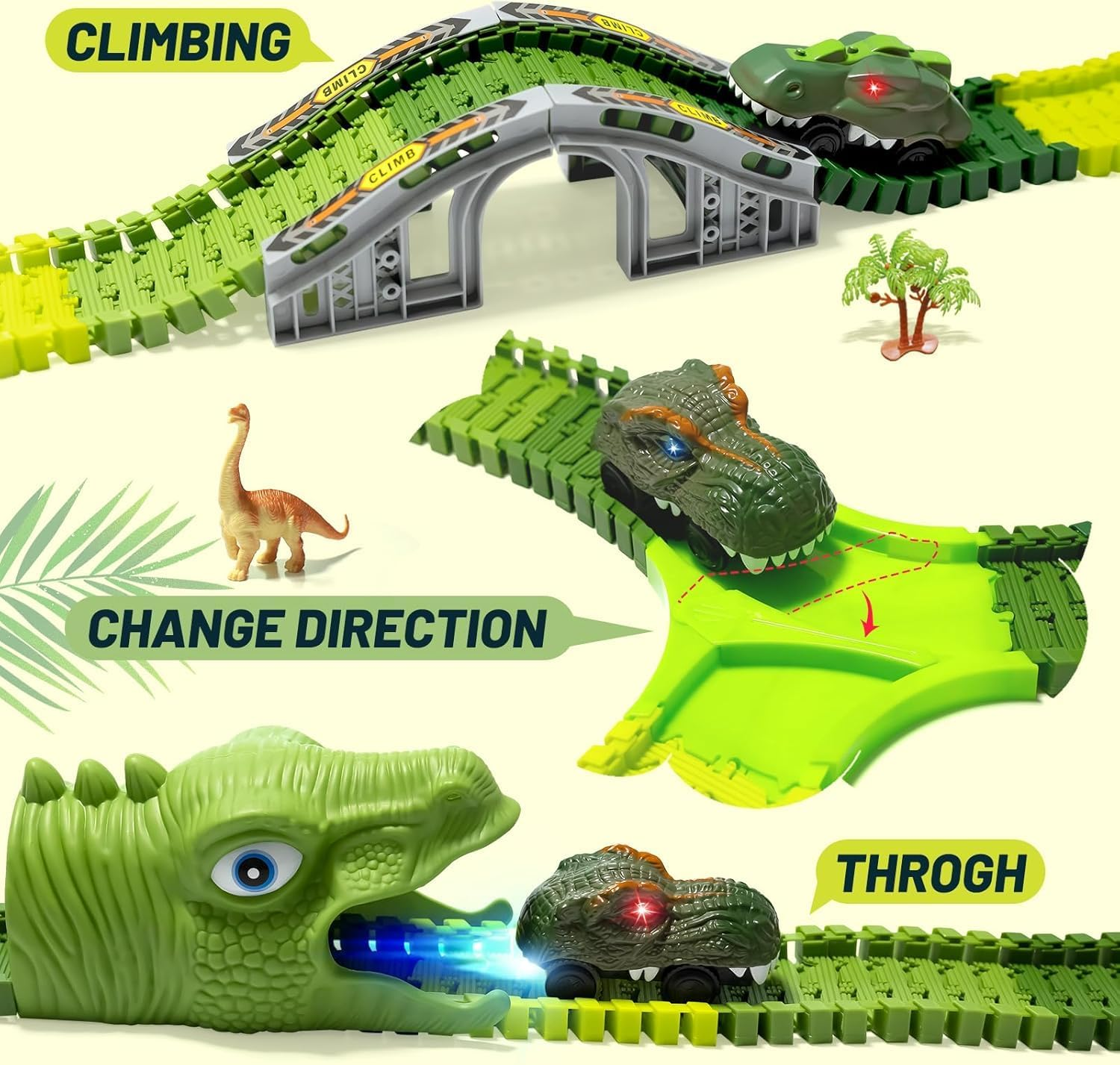 Dinosaur Toys, 279PCS Dinosaur Race Track Train Toy with 4 Dino Cars, 6 Dino Toys, 279 Track Set,C Reate a Dino World Road Race, Toys for Boys Kids Toddlers 3 4 5 6 7 8 10+ Year Old & Up image number 2