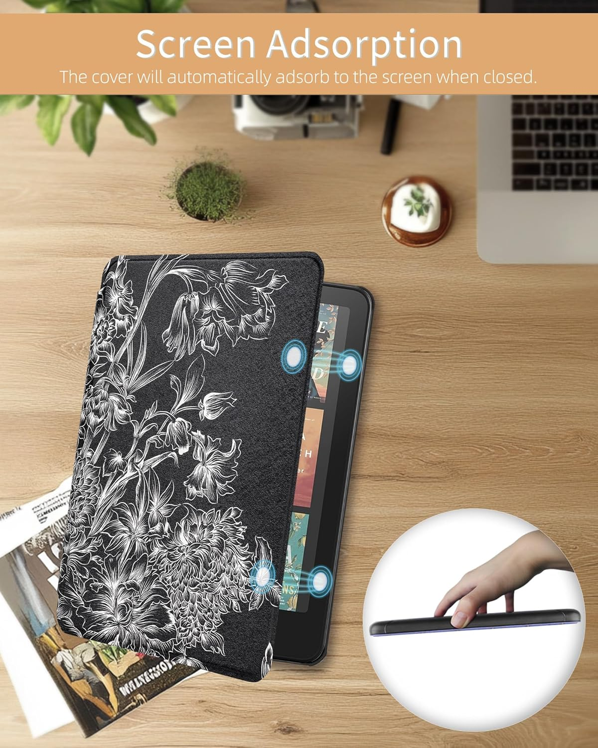 WALNEW Case for 7" Kindle Paperwhite 12Th Generation 2024 & Kindle Paperwhite Signature Edition 2024, All-New PU Leather Protective Case Cover with Auto Wake/Sleep, Black Flowers - Black Flowers image number 1