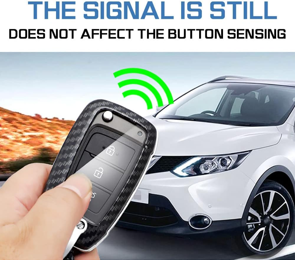 Ontto ABS Fold Car Key Fob Cover Keyring Fit for Hyundai Elantra I30 I30N I35 I40 I10 I20 Ix20 Solaris Tucson Kona Accent Keychain Key Shell Key Holder Accessories Protector 3 Button Carbon Black