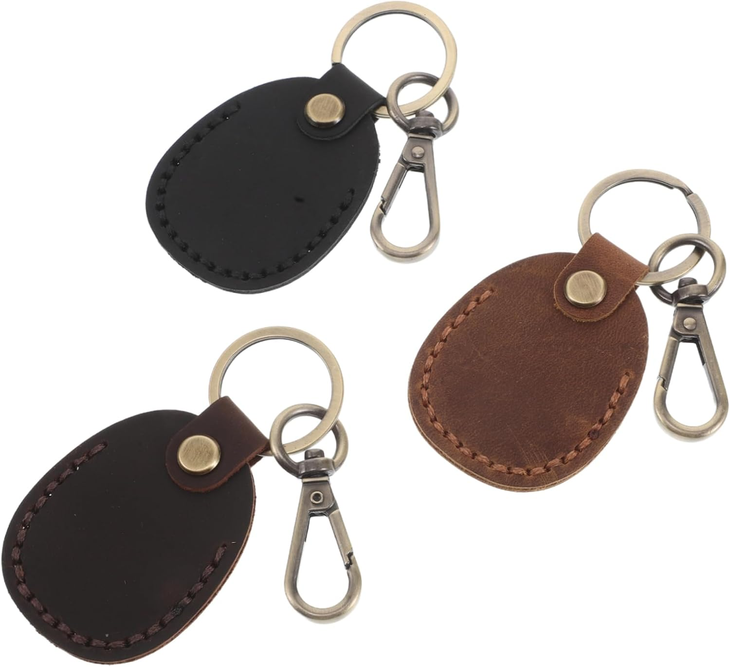 LOORGVEL 3Pcs Pu Card Holder Keychain Set Retro Vintage Handmade Leather Key Fob Protector for Women Mini Access Card Sleeve Pouch for Smart NFC Storage