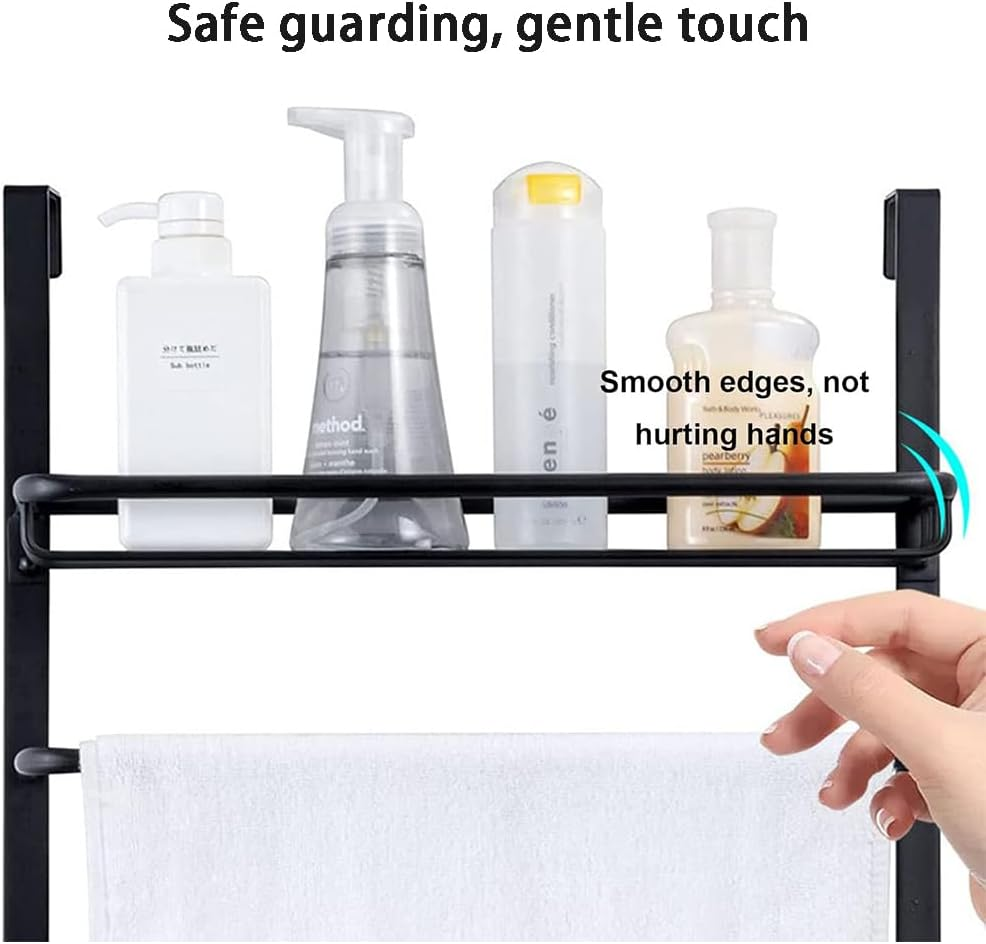 3-Tier Door Towel Rack,Large Capacity Organizer,Behind Door Towel Bar,Punch Free Pylons,Bathroom Storage Shelves,Wall Mount Towel Holder,For Shower Room image number 1