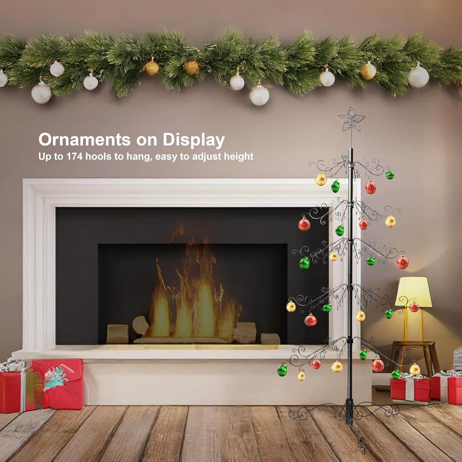 HOHIYA 84&Prime; Wrought Iron Ornament Display Stand Metal Christmas Tree Alternative with 174 Hooks for Baubles Crystal Decorations and Holiday Decor Indoor Hanging Stand for Xmas Halloween and Events Black image number 1