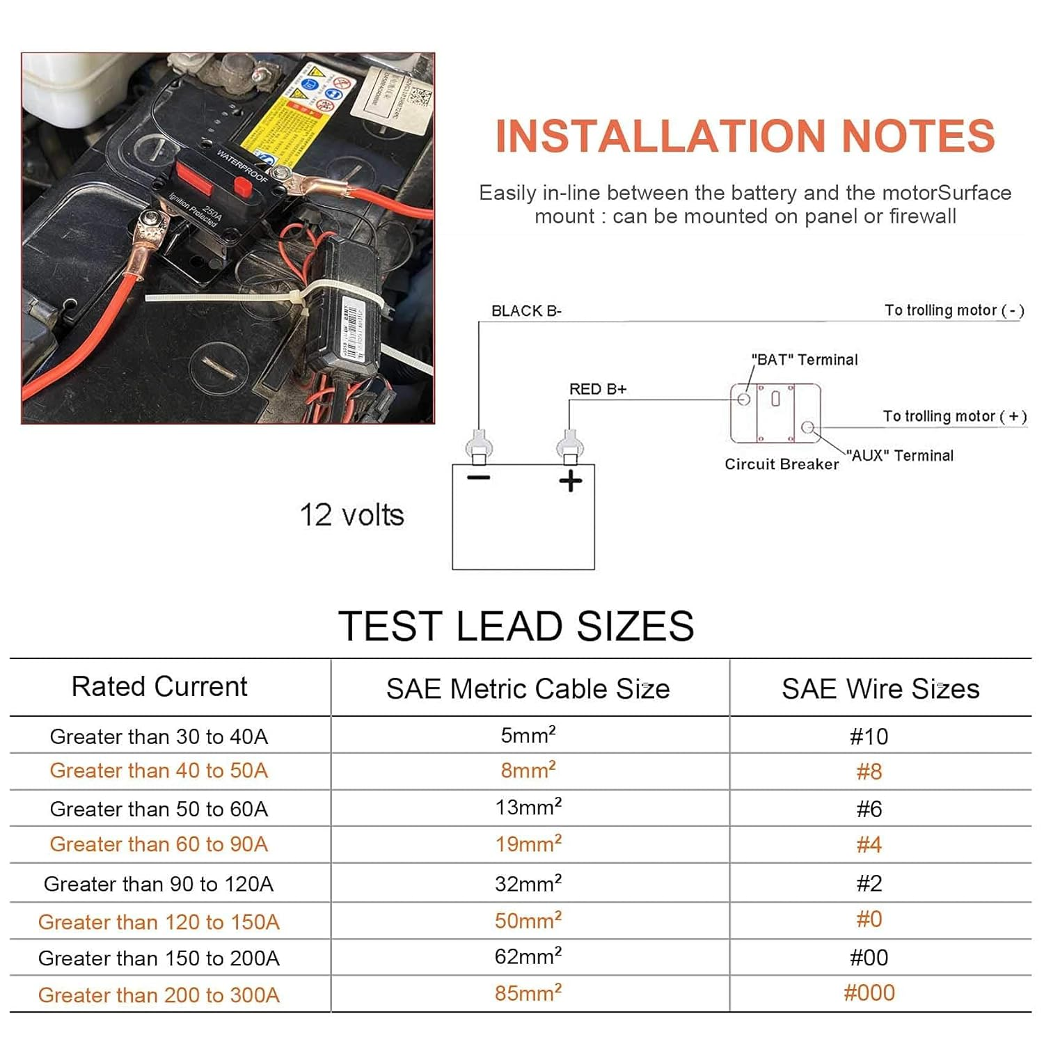 250 Amp Circuit Breaker with Manual Reset for Car Marine Trolling Motors Boat ATV Manual Power Protect for Audio System Fuse, 12V-48VDC, Waterproof image number 5