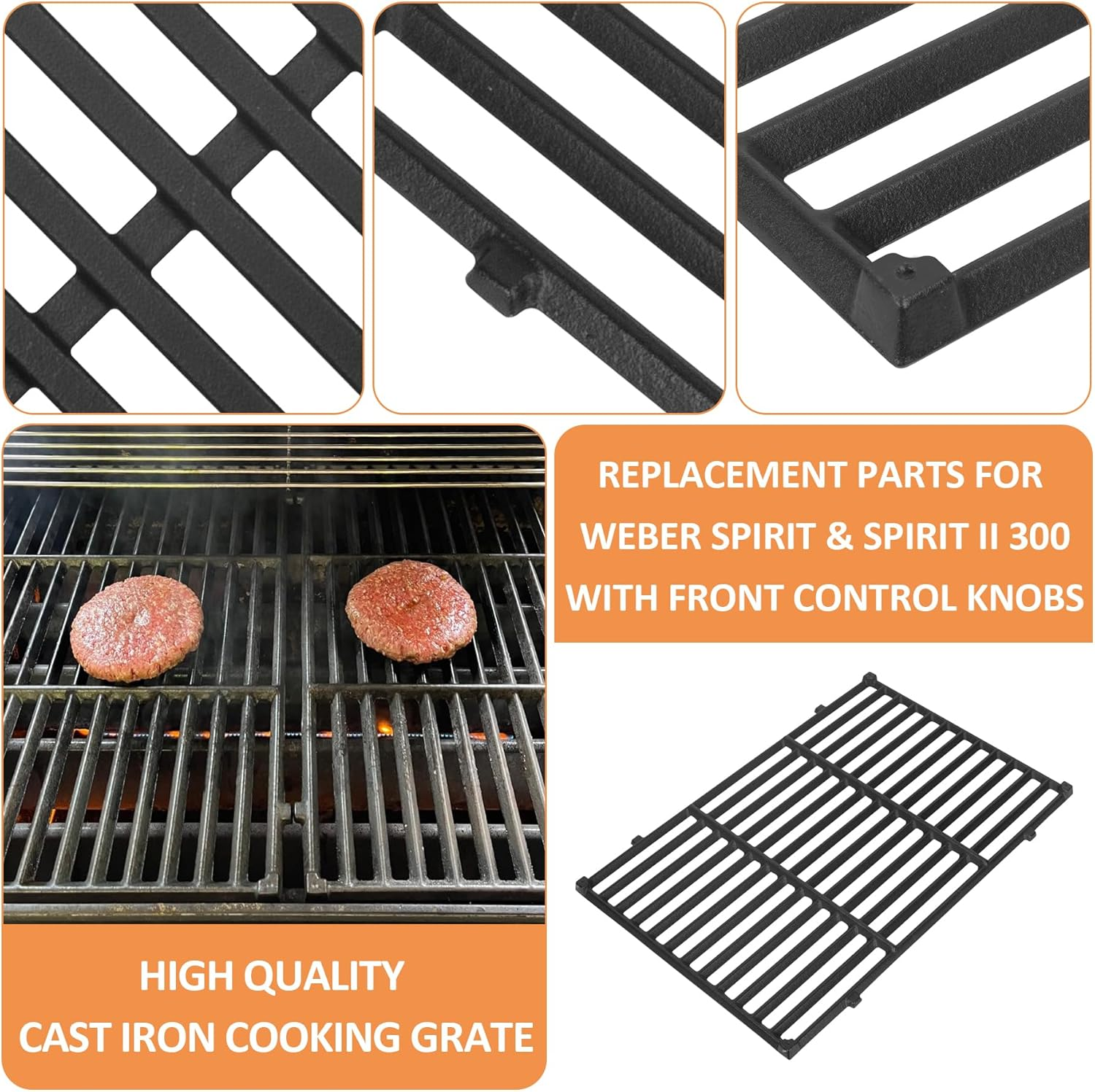 7638 Grill Grates for Weber Spirit 300/Spirit II 300 Series, Cast Iron Grates Replacement for Weber Spirit E/S-310 E/S-320 E/S-330, Spirit 700, Genesis Silver/Gold B & C, Genesis 1000-3500, 7639 image number 6