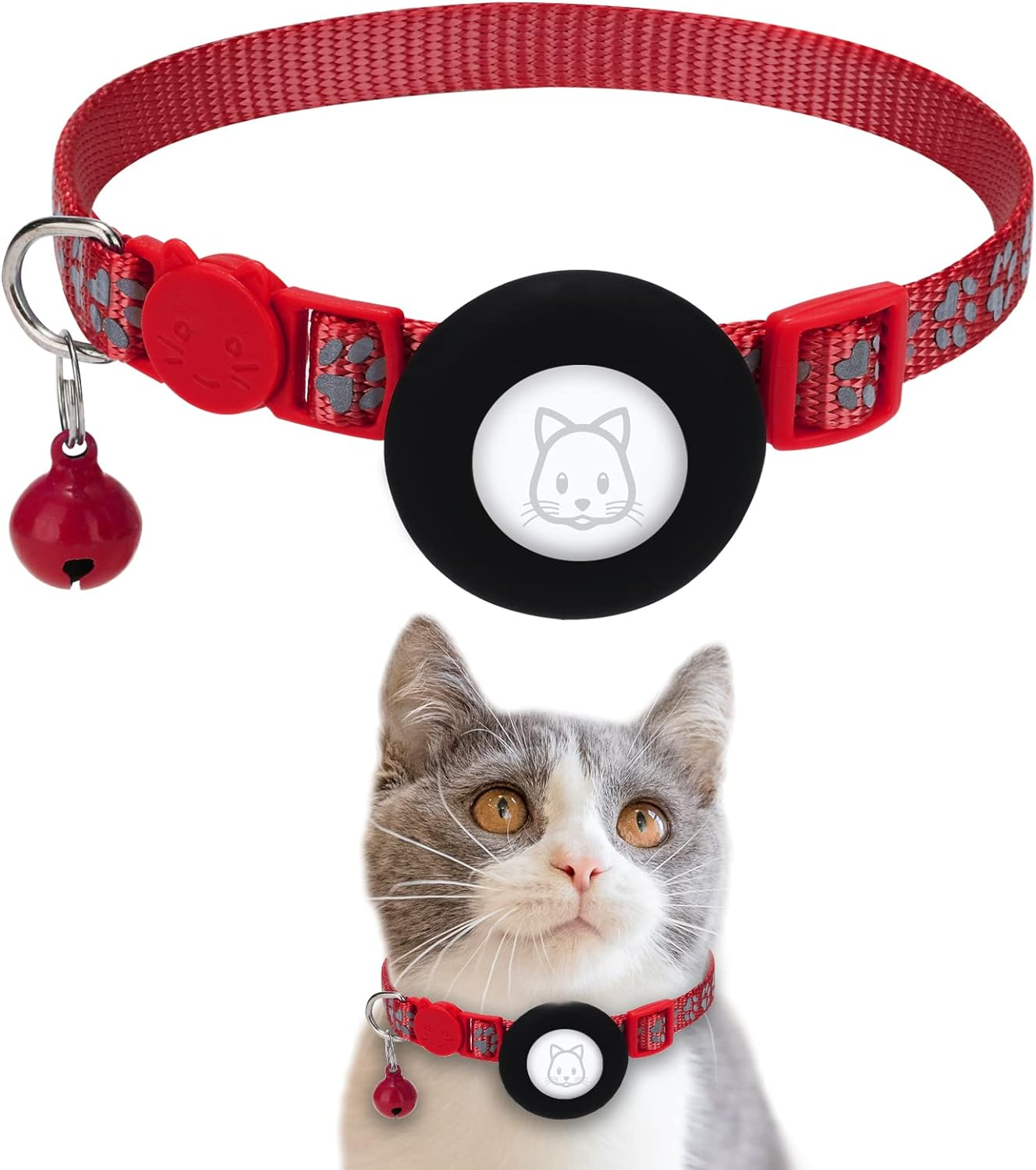 Airtag Cat Collar with Safety Buckle and Bell - Apple Air Tag Holder, Reflective 3/8" Width for Small Pets, Cats, Puppies, Kitten (Bluenew)